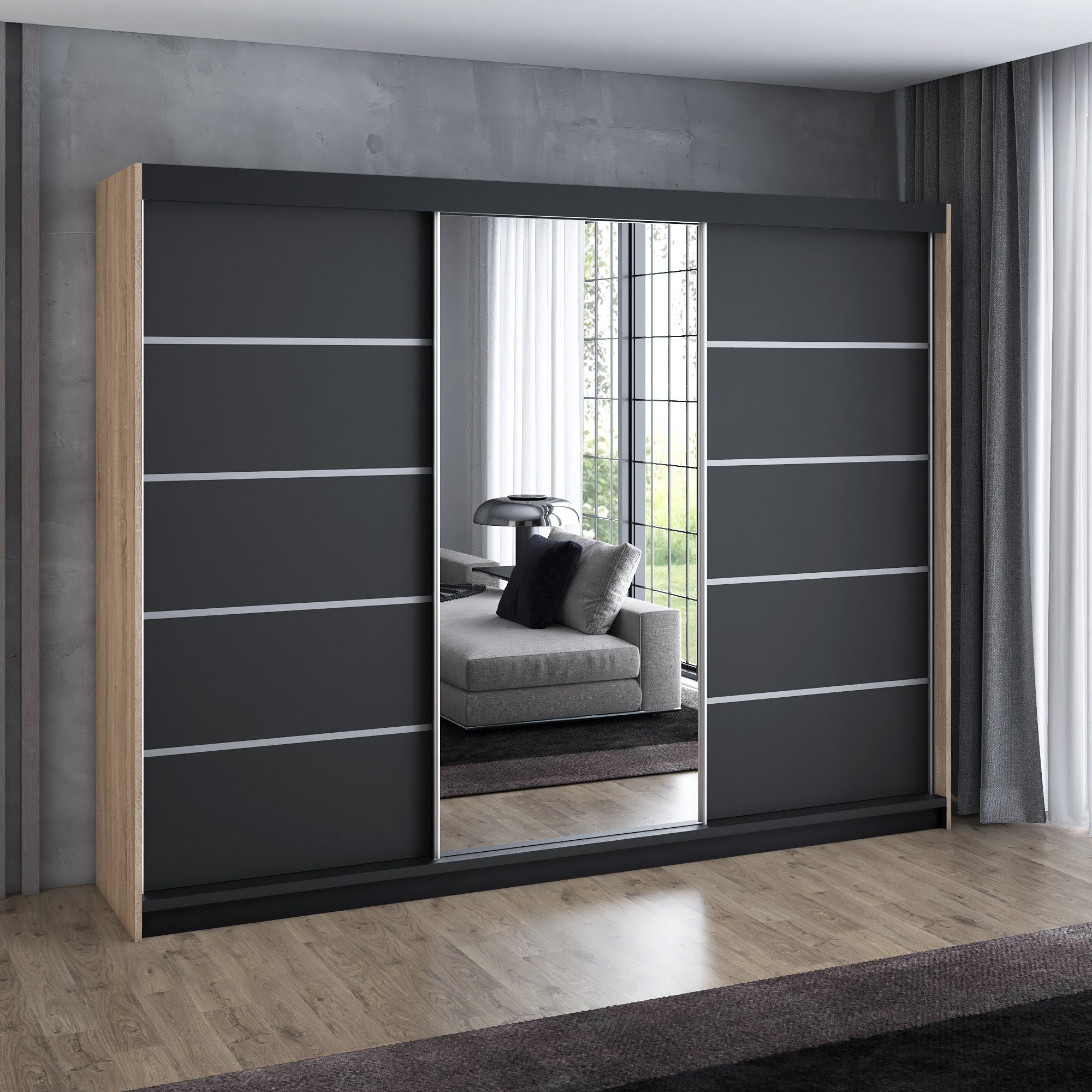 A&J MöbelLand GmbH Schiebetürenschrank VILUNO mit 4 Schubladen und Spiegel günstig online kaufen