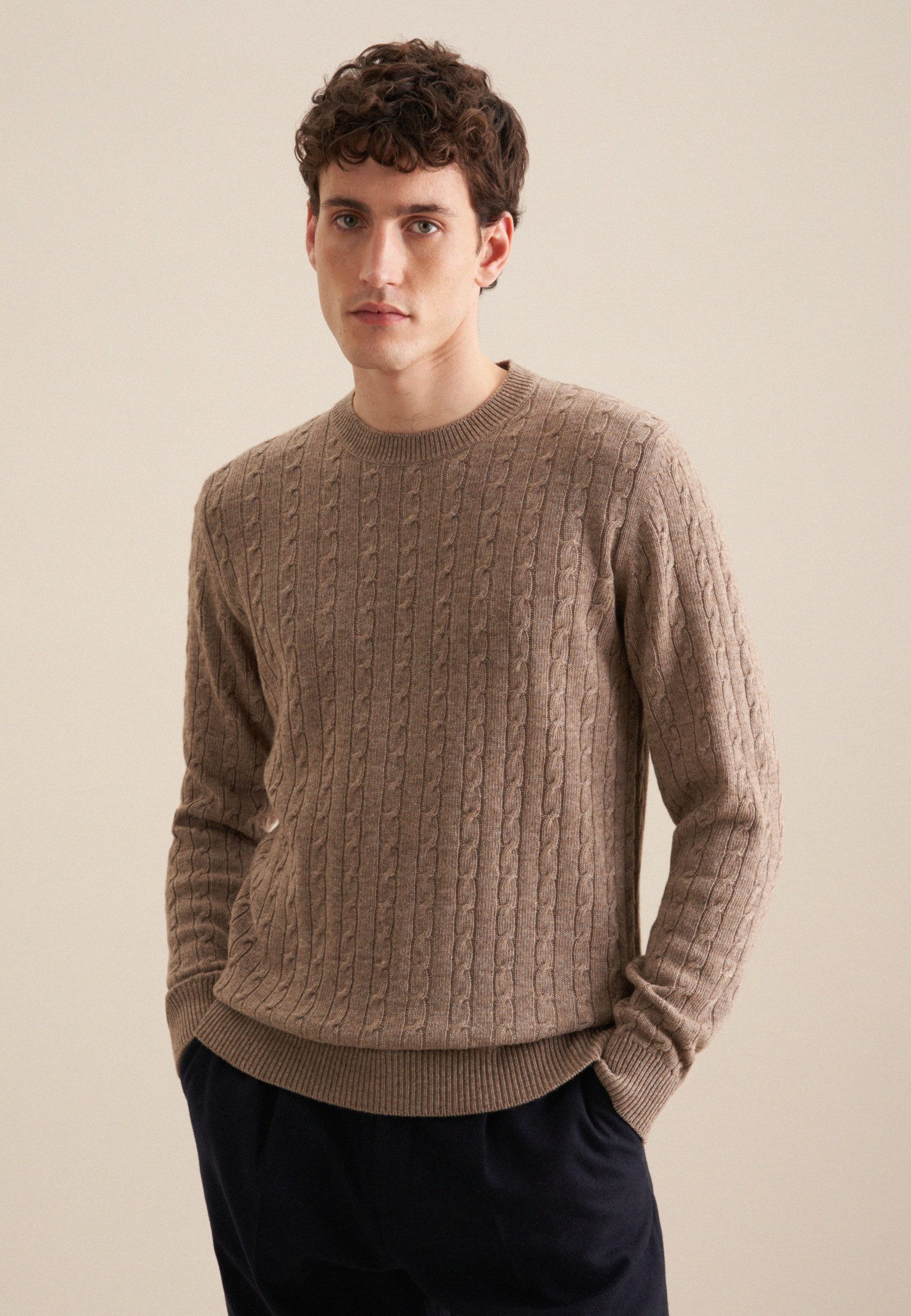 seidensticker Strickpullover Regular Langarm Rundhals Zopfmuster