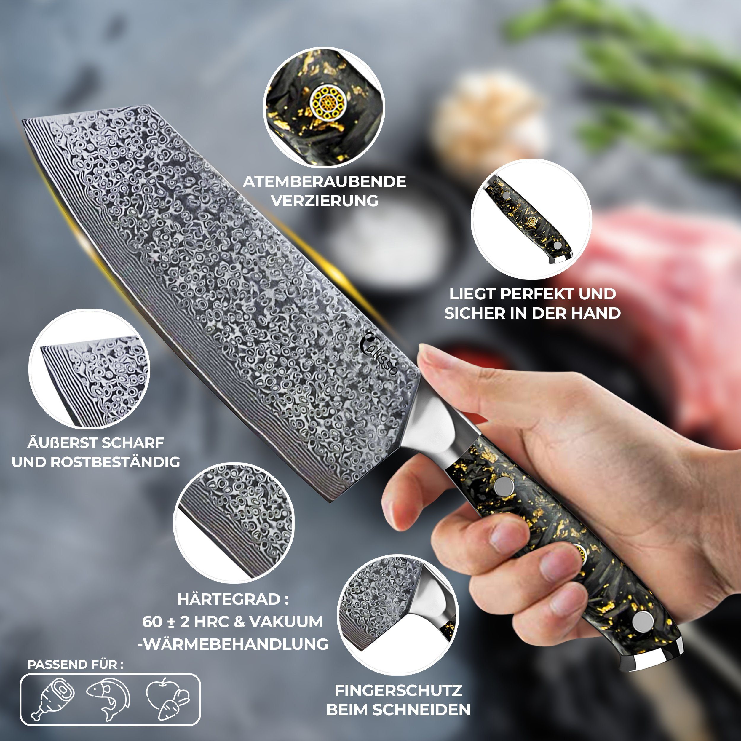 Calisso Hackmesser Gold & Ash Line Chai Dao Chinesisches Küchenmesser