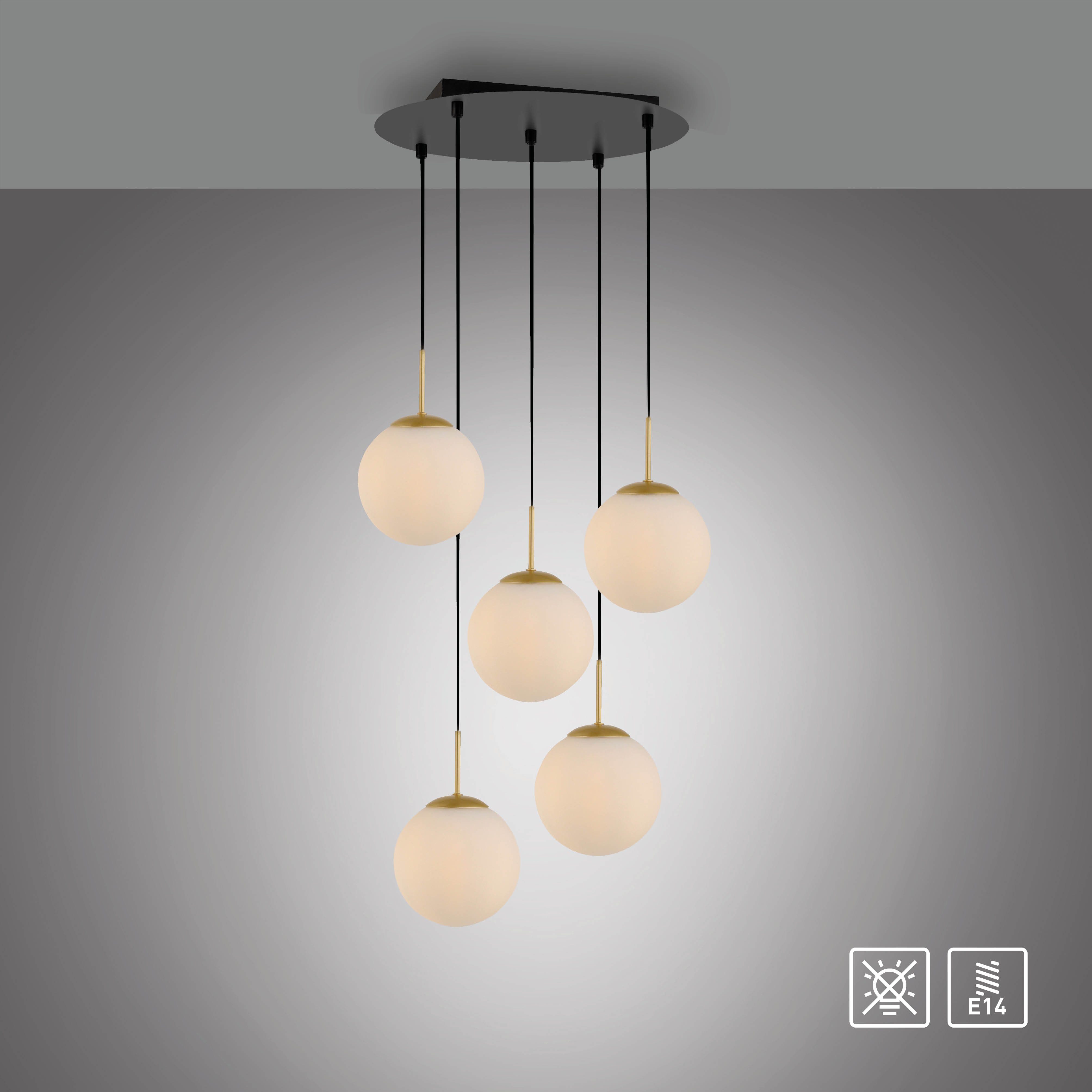LeGer Home by Lena Gercke Deckenleuchte Elorea - Pendellampe mit großen Glaskugeln, Ein-/Ausschalter, ohne Leuchtmittel, opal matt weiß, schwarz gold, Pendelläge einstellbar, E14, Rondell