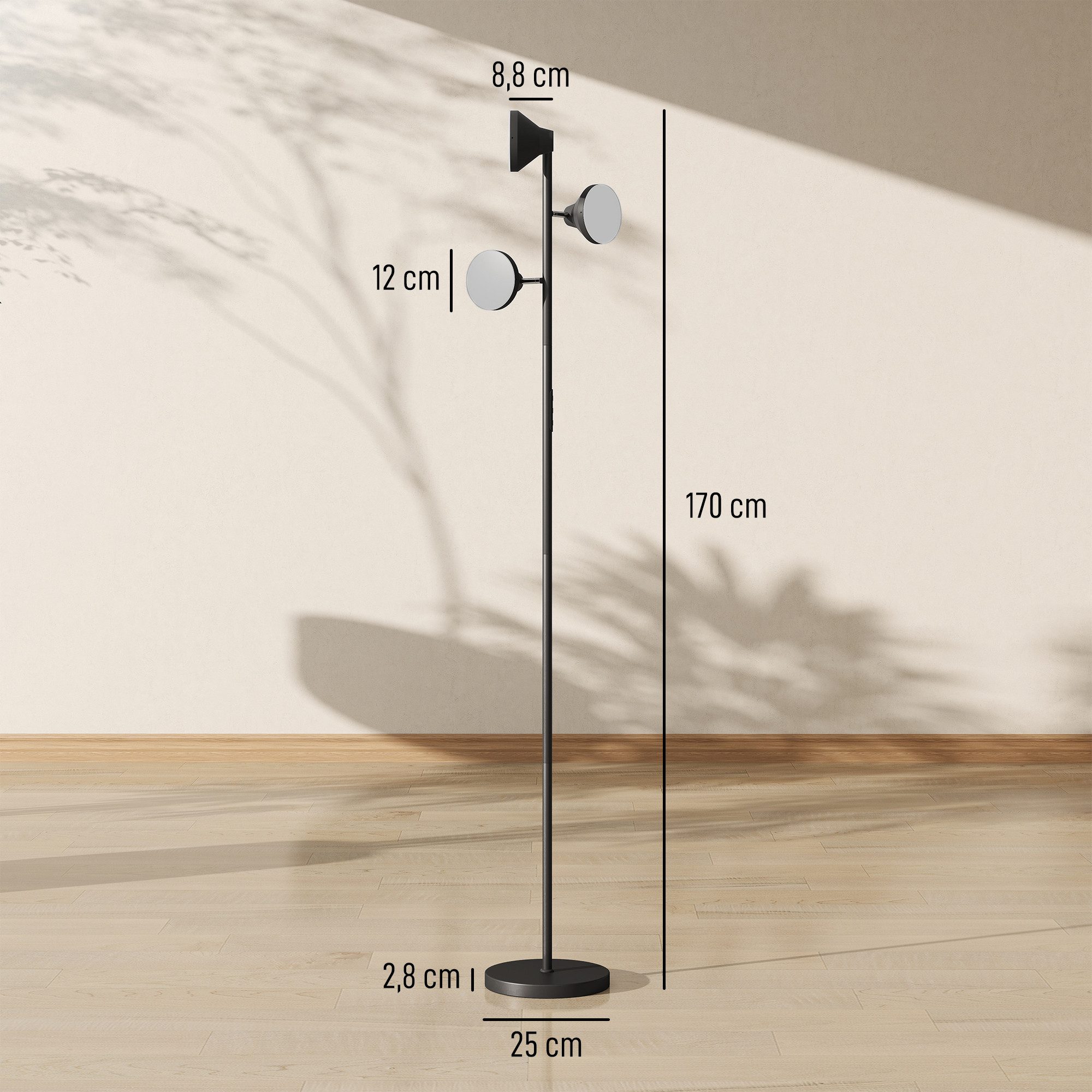 HOMCOM Stehlampe Stehleuchte mit Leselampe, Fernbedienung, Touch-Steuerung, Dimmfunktion, LED, Farbwechsler, für Wohnzimmer Schlafzimmer, Schwarz