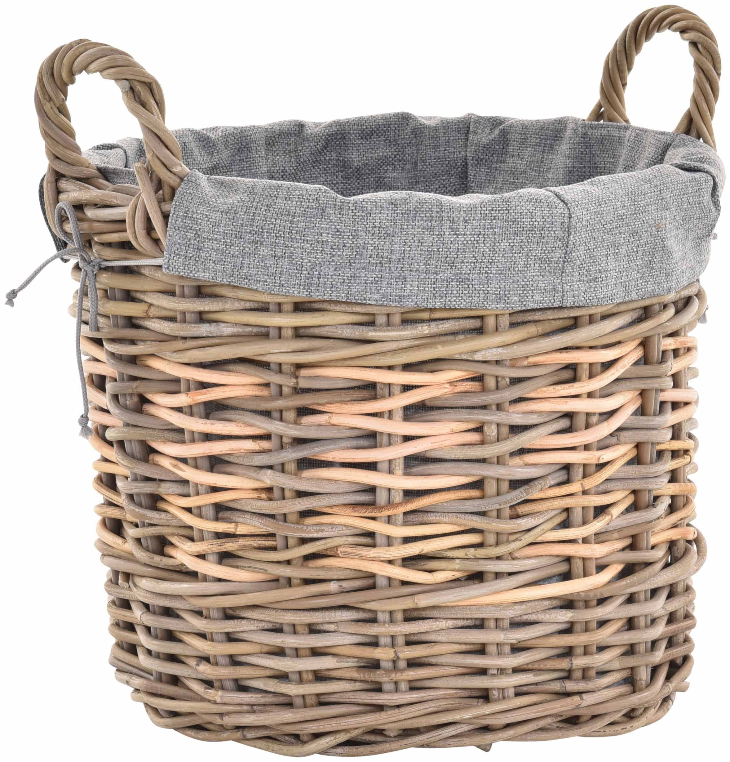 Krines Home Allzweckkorb Rattan Trage-Korb Kleiner Wäschekorb Dekokorb Aufbewahrungskorb Rund, mit Inlett, mit Griffen