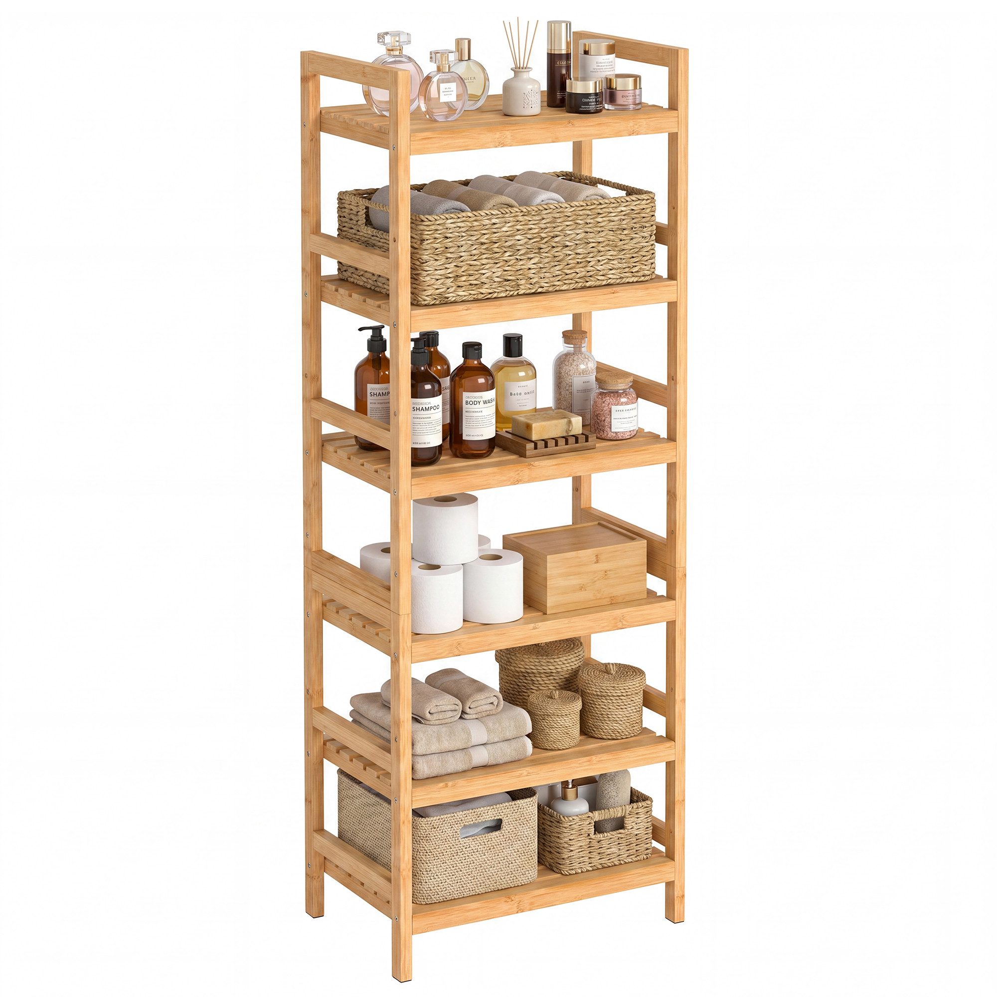 SONGMICS Badregal Bambusregal Küchenregal Bücherregal Standregal, für Bad, Küche, Wohnzimmer, Schlafzimmer, Balkon