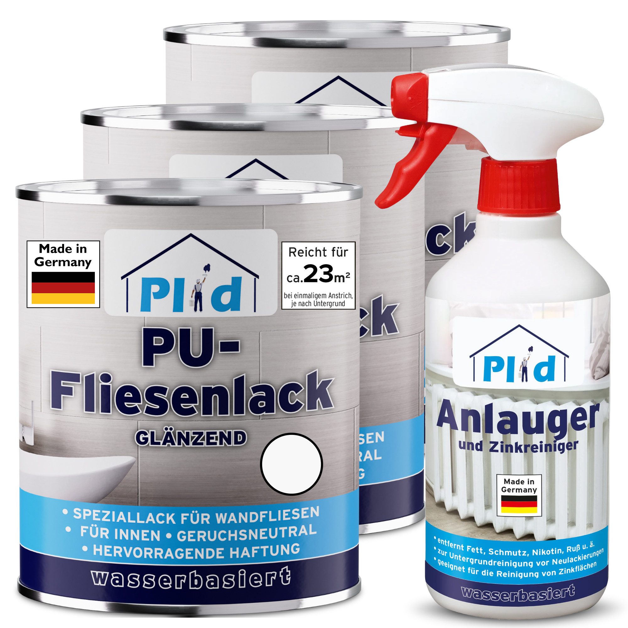 plid Fliesenlack Premium Fliesenlack Fliesen Lack Fliesenfarbe & 0,5l Anlauger, schnelltrocknend, spritzwasserbeständig, verarbeitungsfertig