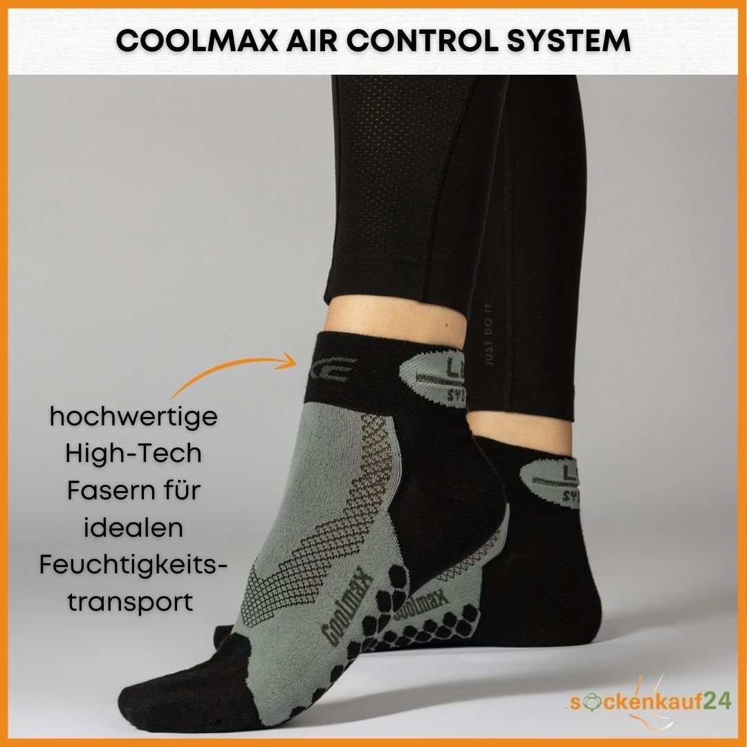 sockenkauf24 Funktionssocken Coolmax LED Fahrrad-Socken für Herren & Damen (Schwarz/Grau/Schwarz, 3-Paar, 43-46) Reflektor Radsport Socken 50303P WP
