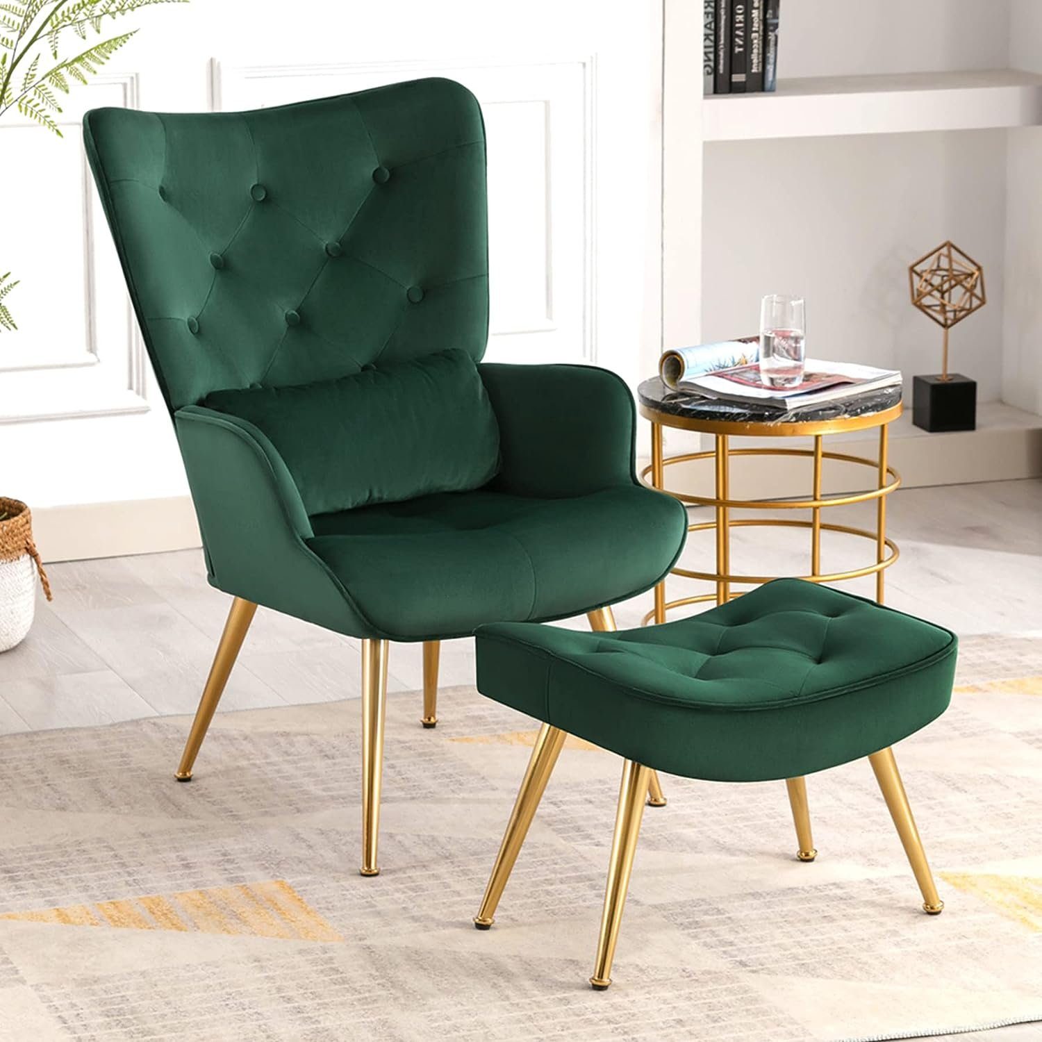 HomeMiYN Ohrensessel Relaxsessel mit Hocker Lounge Sessel Wohnzimmer mittelalterlicher Grün