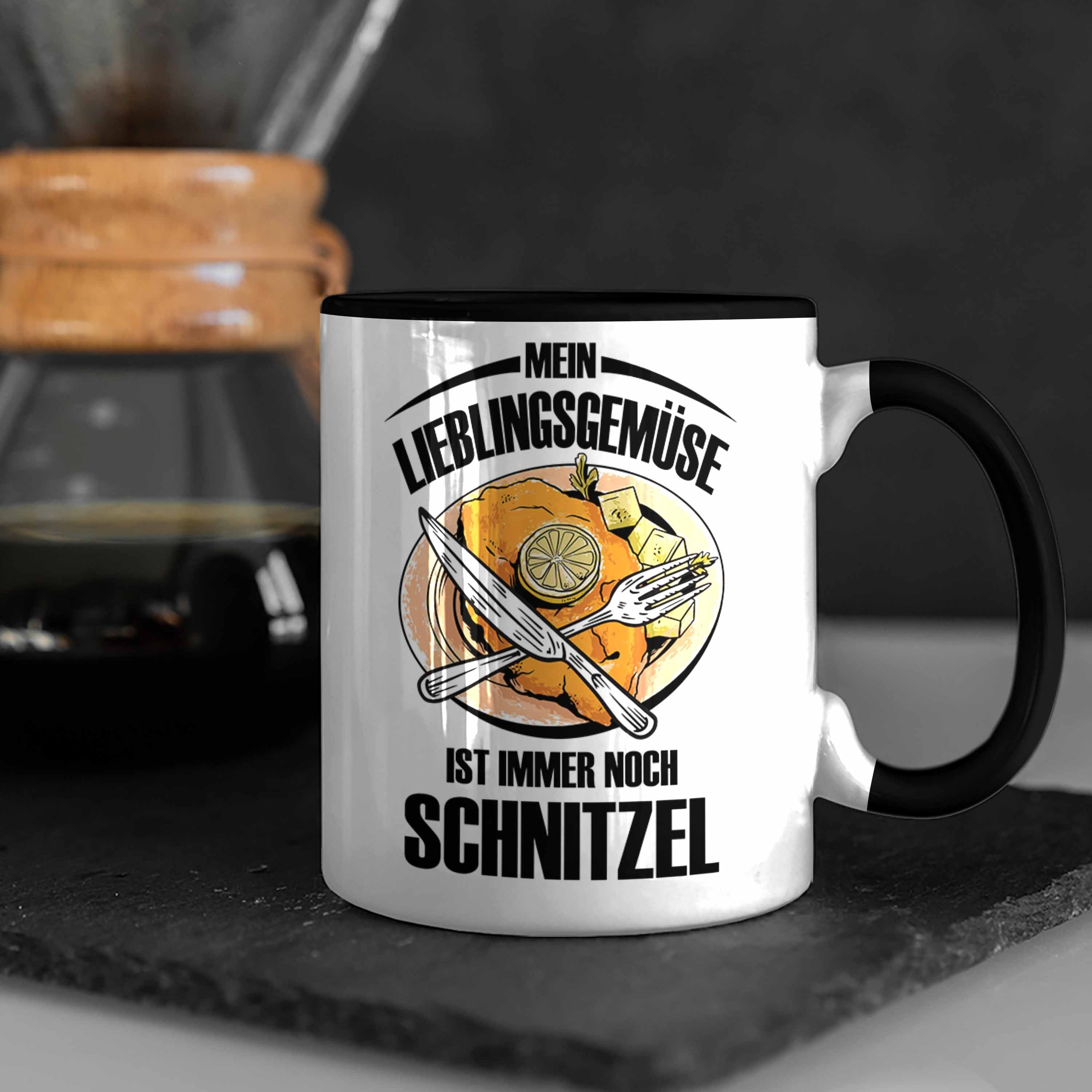 Trendation Tasse Schnitzel-Tasse Geschenk Schwarz für Schnitzel-Liebhaber Lieblingsgemüse Mein