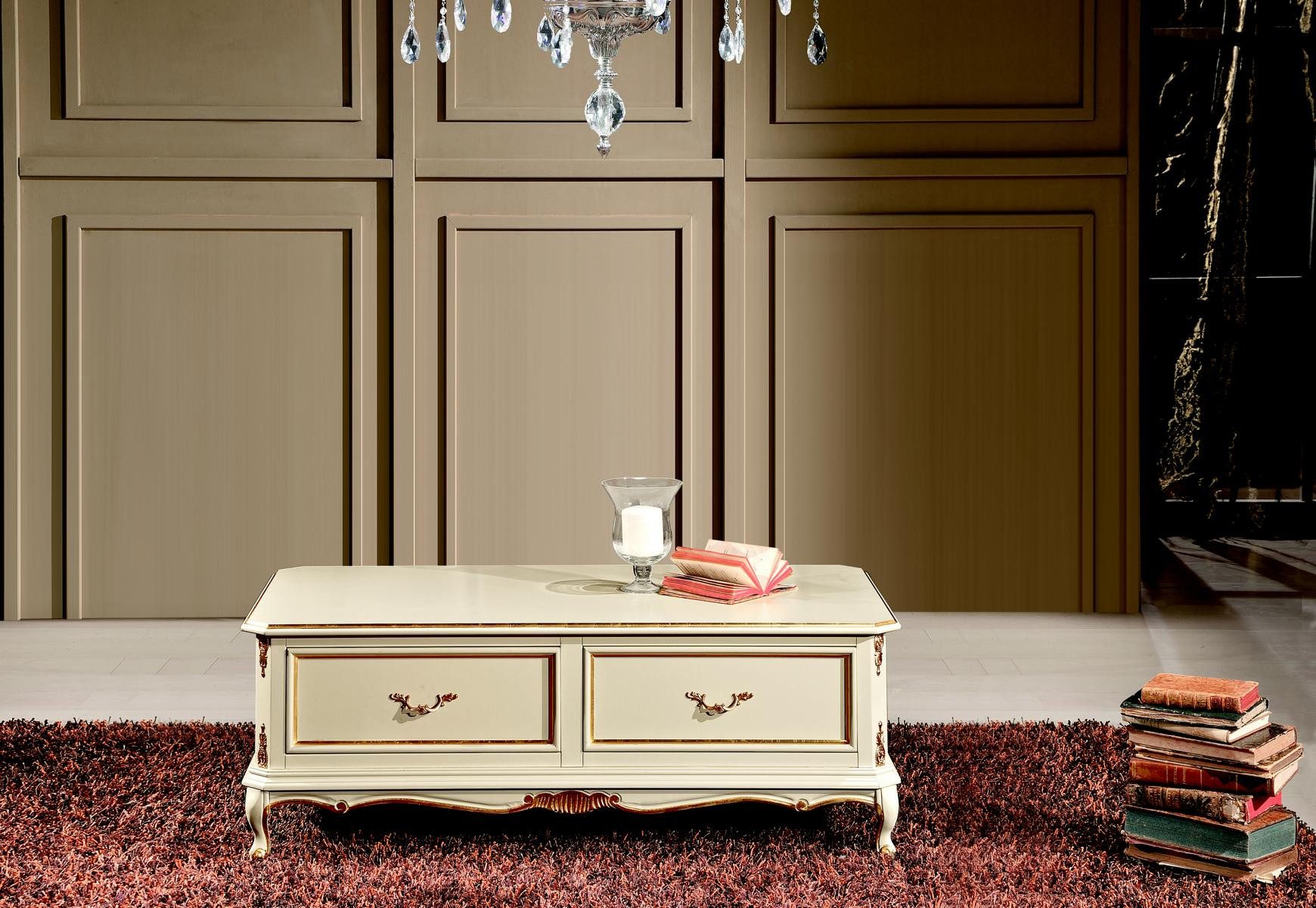 JVmoebel Couchtisch Weißer Barock Couchtisch aus Holz für elegantes Wohnen (Packung, Couchtisch), Made in Italy