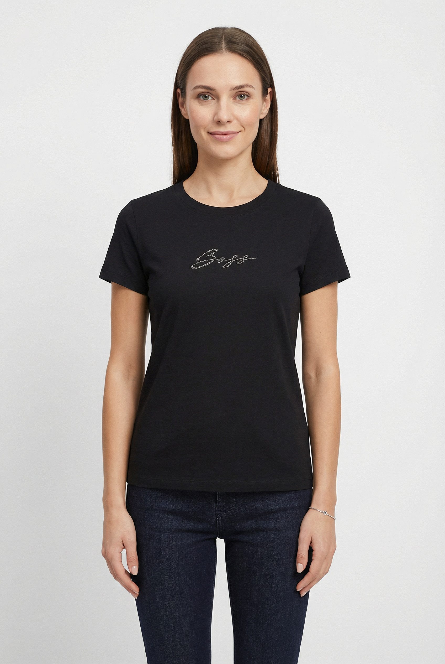 BOSS ORANGE T-Shirt Esogo_MA_crystal Premium Damenmode mit glitzer Logoschriftzug