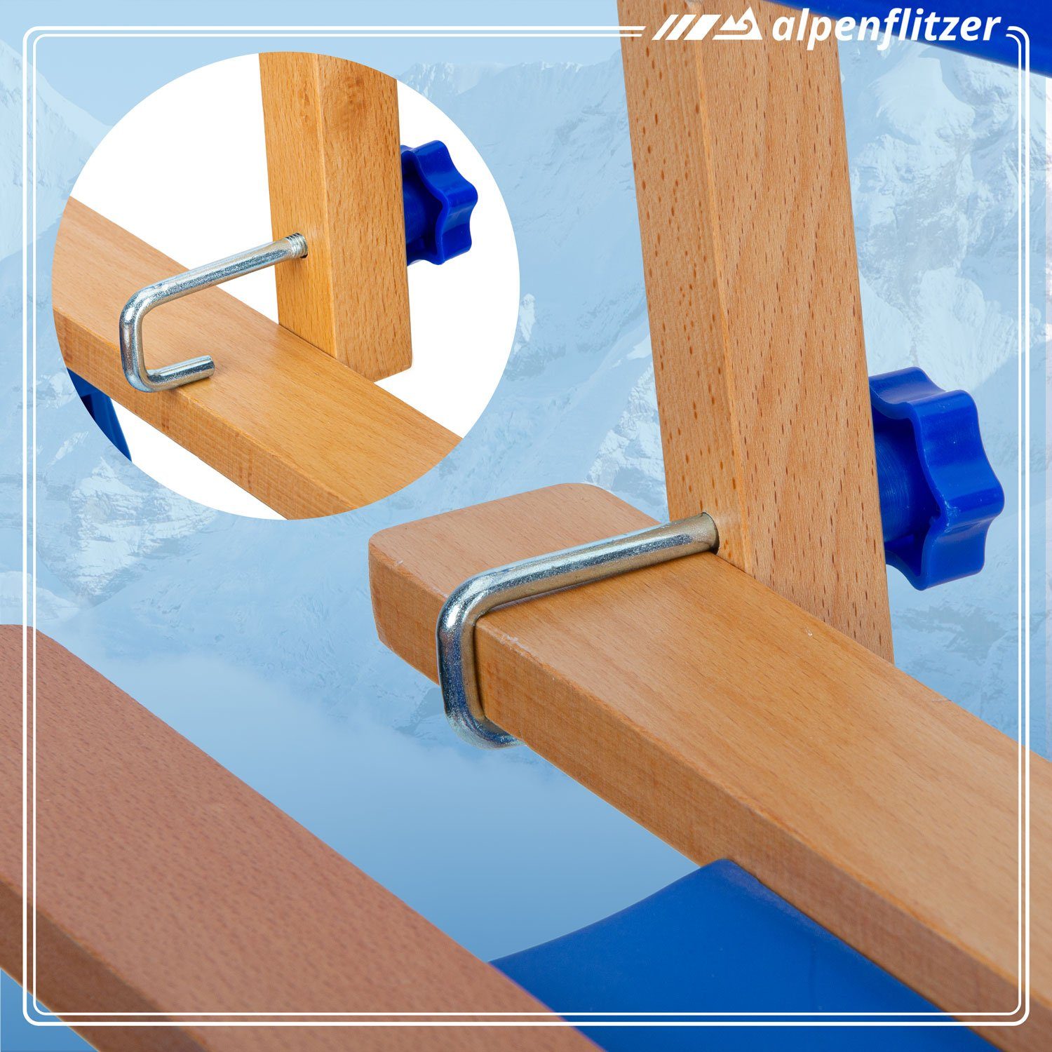 Alpenflitzer Schlitten ALPENFLITZER XXL Rodel Holz faltbar 110 cm – Klappschlitten Holz, Davoser Rodel 100 cm