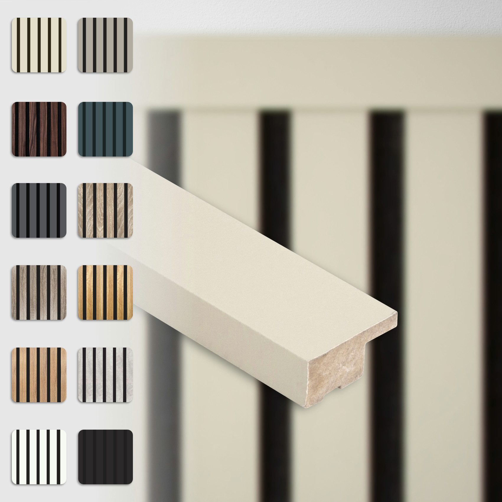 Hexim Wanddekoobjekt APAH01 (Abschlussleiste 137,5x2,7cm passend für unsere Akustikpaneele - flexible Lamellenwand Holz MDF Wandpanelee Lamellenverkleidung Wandverkleidung (1 Abschlussleiste Palomino - APAH01)