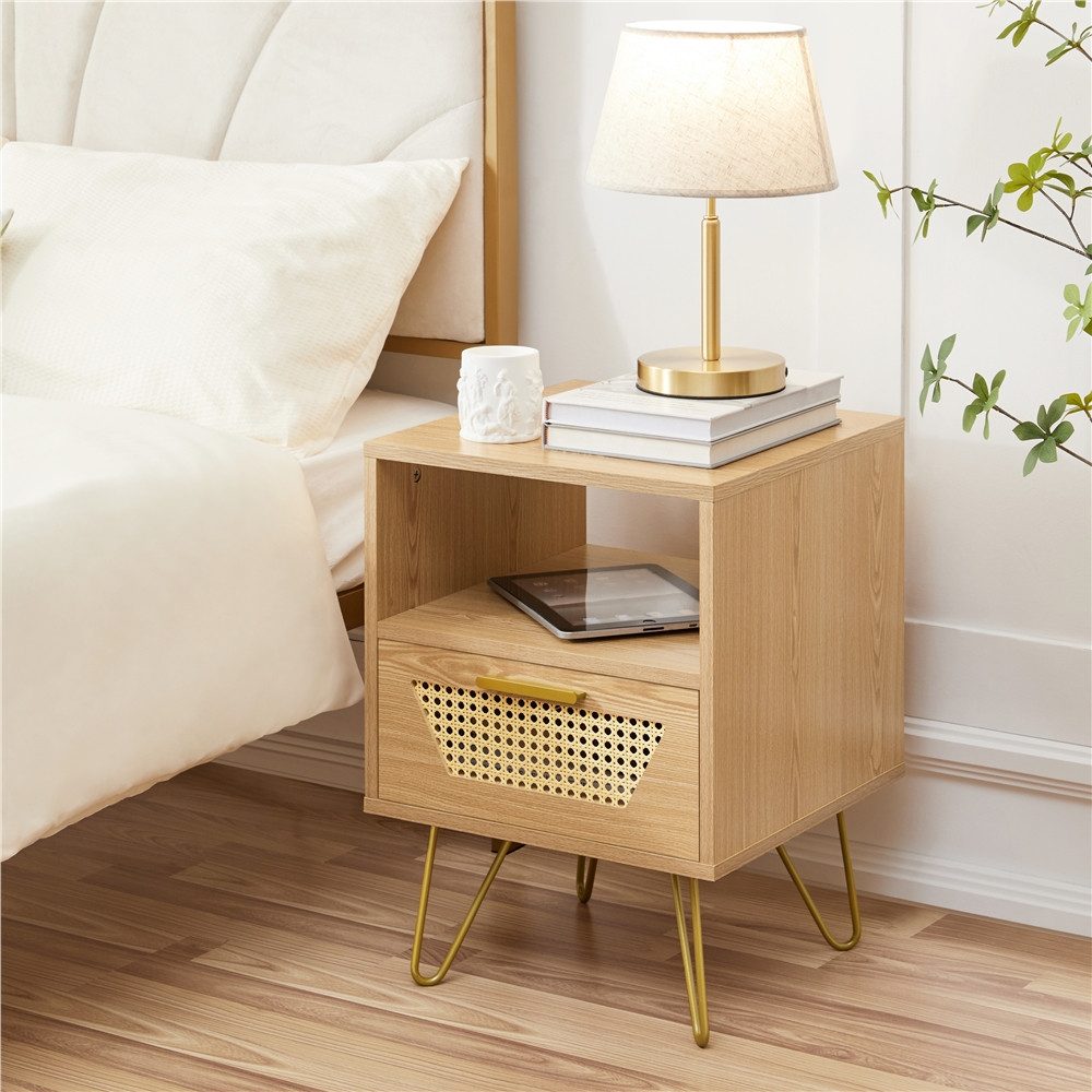 Yaheetech Nachttisch 40x40x55 cm (2-St), Rattan Beistelltisch mit 1 Schubla günstig online kaufen