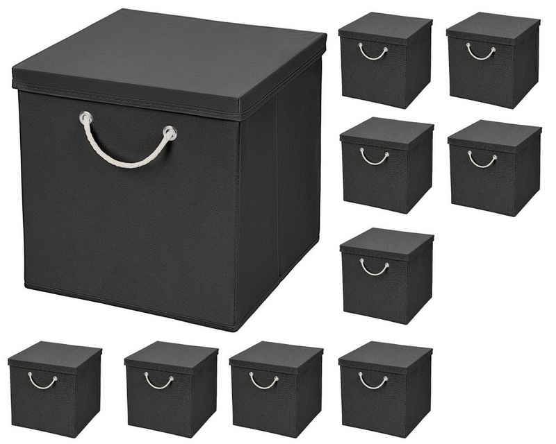 Faltbox 10 Stück 30 x 30 x 30 cm Aufbewahrungsbox Stoffboxen in verschiedenen Farben (10er SET 30x30x30) Faltbox moderne Faltkiste Maritim mit Kordel 30cm