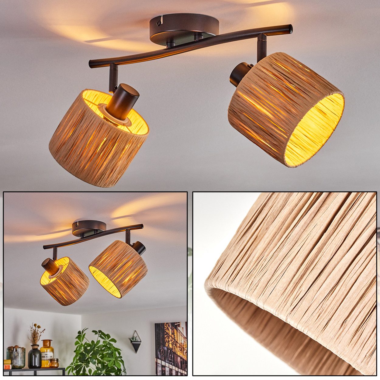 hofstein Deckenleuchte moderne Deckenlampe aus Metall/Bast günstig online kaufen