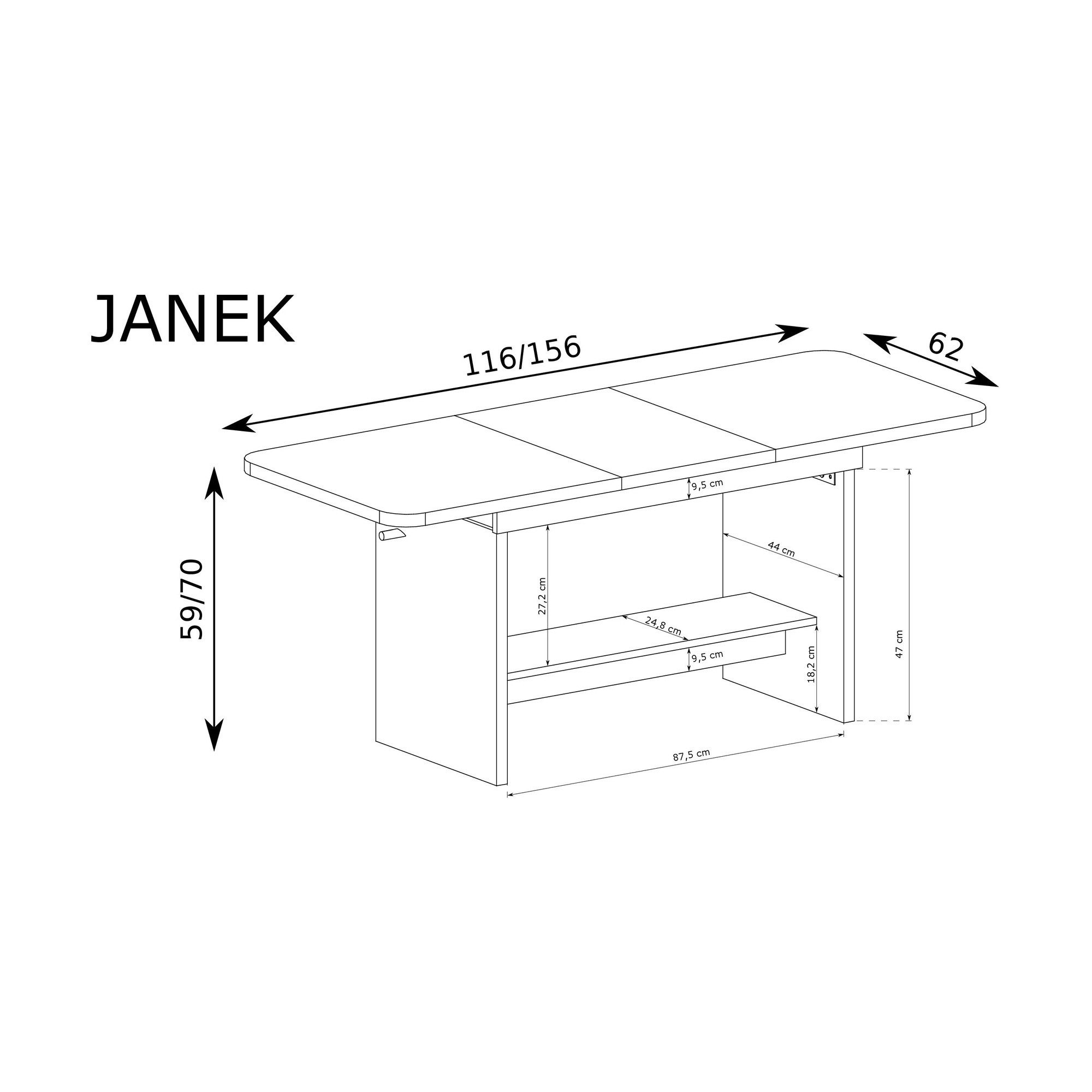Raumhirsch Furniture Couchtisch Wohnzimmertisch, Sofatisch, Tisch, Kaffeetisch (Maße: 116–156 x 62 x 59–70 cm (ausziehbar und höhenverstellbar), viele Farbvarianten), 2-in-1 Funktion, zusätzlicher Ablageboden, ideal für kleine Wohnräume