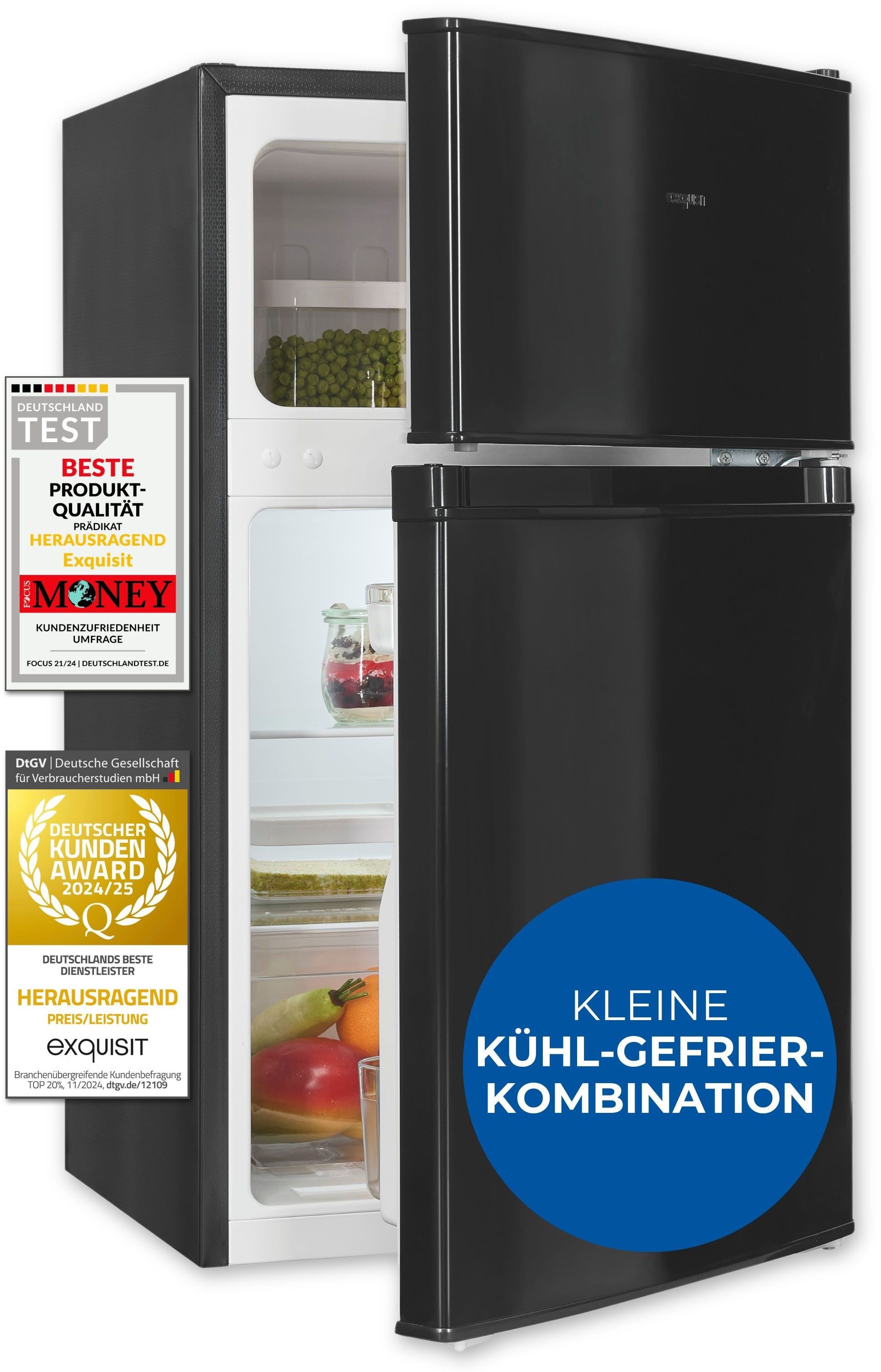 exquisit Kühl-/Gefrierkombination KGC90-30-E-040E schwarz KGC90-30-E-040E schwarz, 85 cm hoch, 47,5 cm breit