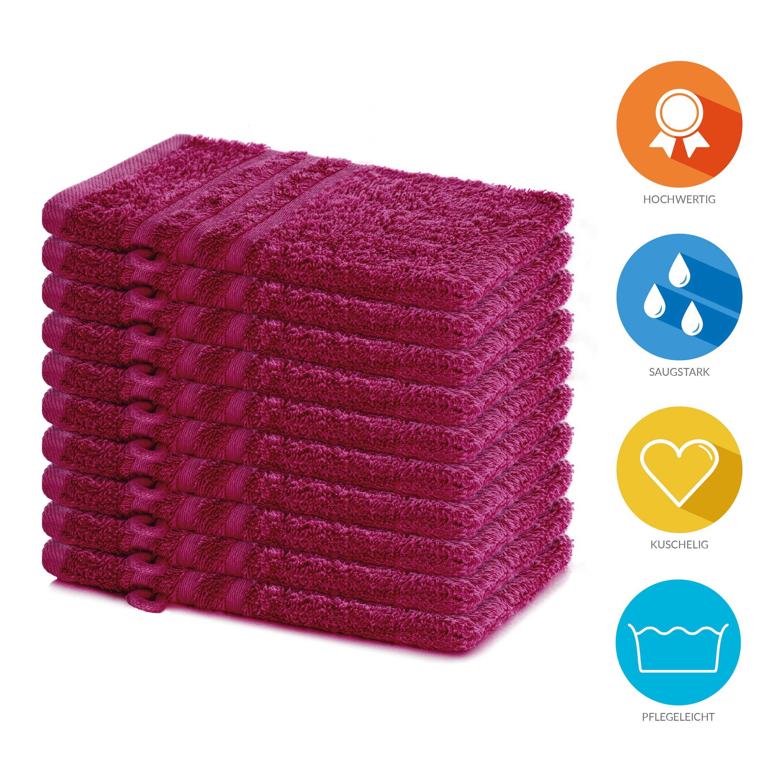 Lavea Waschhandschuh 10er Set Waschhandschuhe, 15 x 21 cm, Elena-Frottierserie, Waschlappen, 100% Baumwolle (10er Set), 500 g/m² Frottier, weich & saugstark, pflegeleicht