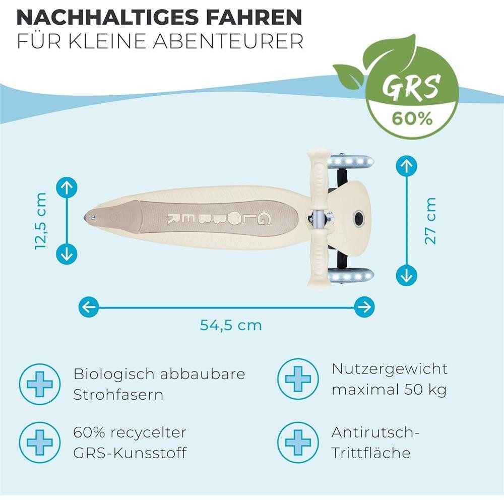 Globber Tretroller Junior Foldable Lights ECO Kinderroller 3-rädriger Scooter, Lernfreundliches Lenksystem, Leuchtende LED-Rollen
