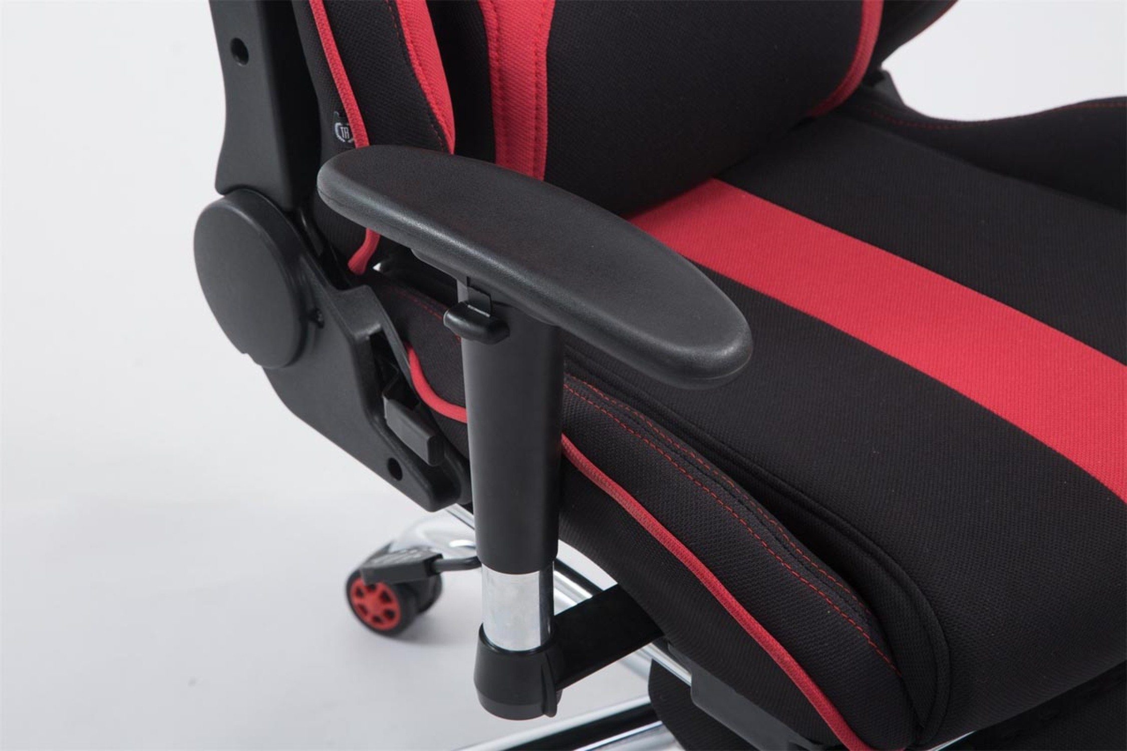 TPFLiving Gaming-Stuhl Stoff - Metall Drehstuhl, Racingstuhl, chrom Rückenlehne höhenverstellbar drehbar 360° - und Limitless (Schreibtischstuhl, bequemer mit schwarz/rot Gestell: Gamingstuhl, Sitzfläche: Chefsessel)