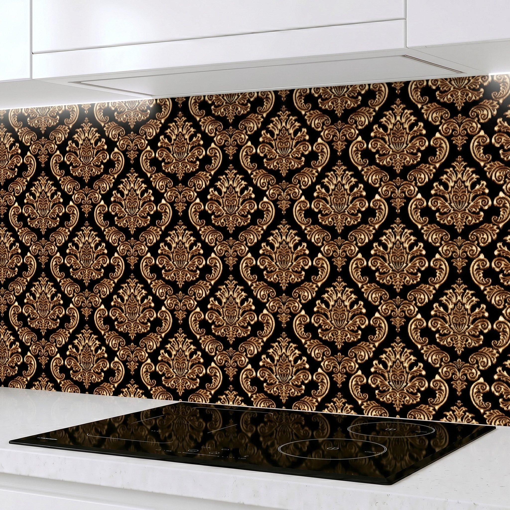 Rodnik Küchenrückwand Schwarz Gold Barock, (mit goldfarbenen Ornamenten), ABS-Platte mit Direktdruck, fugendeckend, robust