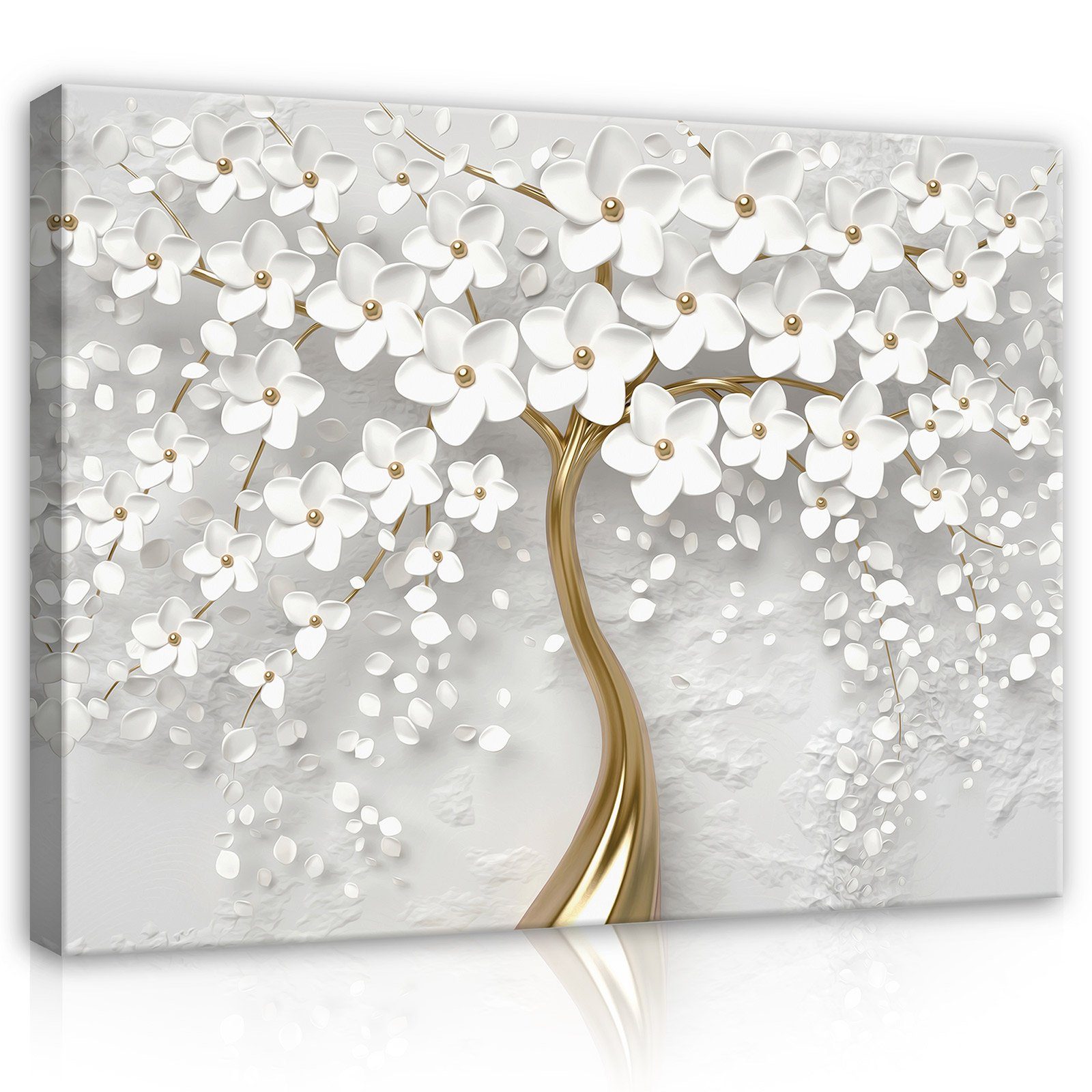 Leinwandbild Abstrakt Blumen gold grau Baum Modern Deko XXL Leinwandbilder Bilder