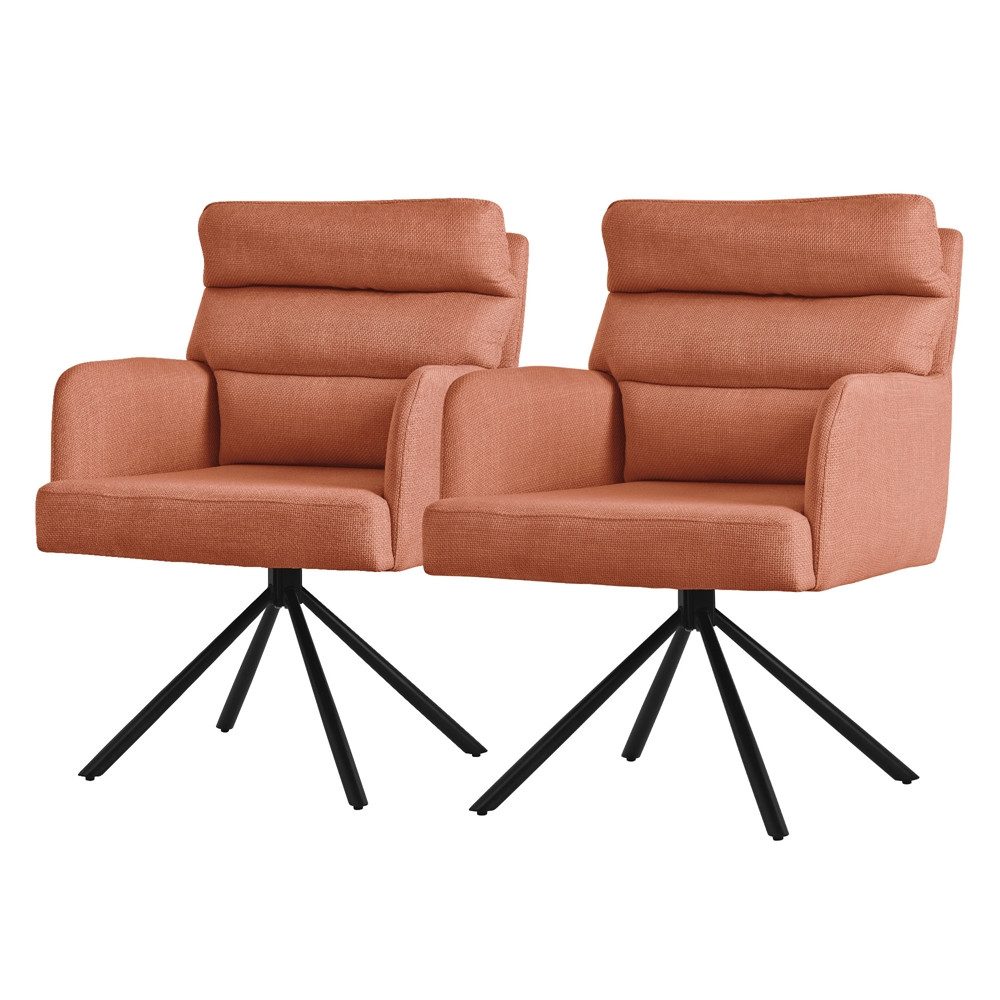 ML-DESIGN Polsterstuhl Esszimmerstühle mit Rücken- & Armlehne moderne Design Küchenstühle (2 St), Armlehnstuhl Orange aus Polyester 180° Drehbar ergonomische Sessel