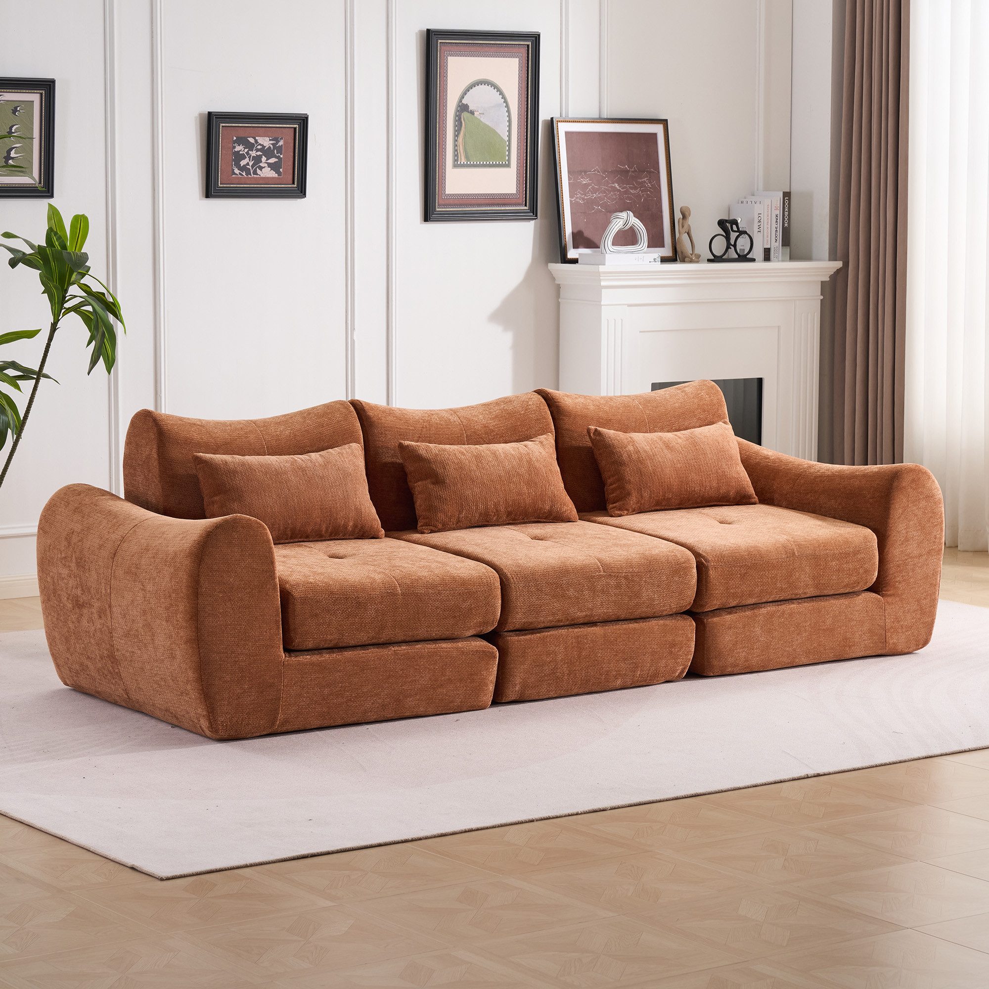 Leawin Sofa Sofas Wohnzimmer Ecksofa 3-Sitzer mit Schlaffunktion L-Form, Modulares Schlafsofa, flexibel, werkzeuglos, platzsparend