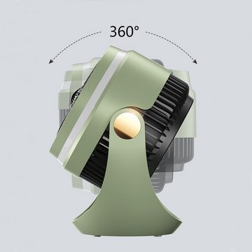 autolock Tischventilator Tischventilator Mini USB Ventilator mit 3 Geschwindigkeiten, 360° Drehung LED-Licht Aufhängehaken Tragbarer USB Lüfter Fan