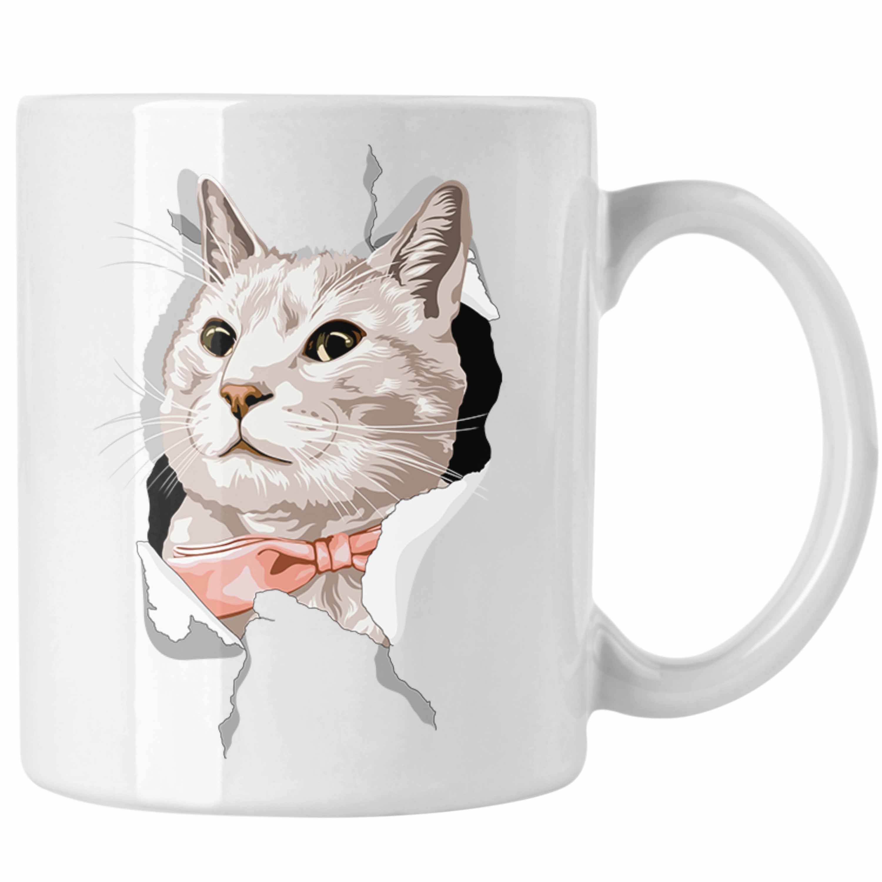 Geschenk - Tasse Trendation 3D Katzen Weiss Katzengrafik Lustige Katzenbesitzerin Trendation Tasse Geschenkidee