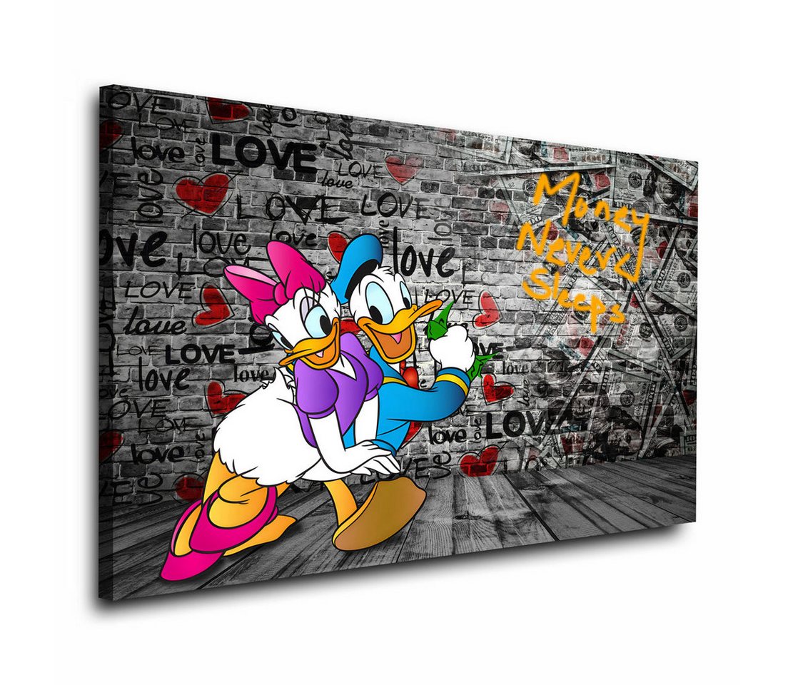 Artedinoi Leinwandbild Donald & Daisy Pop Art Wandbild Leinwandbild Deko Kunst XL, Verliebtes Comic-Enten-Paar