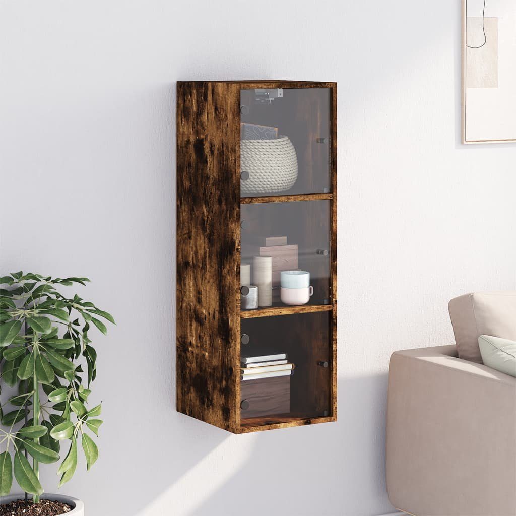 vidaXL Glashängeschrank Wandschrank mit Glastüren Räuchereiche günstig online kaufen
