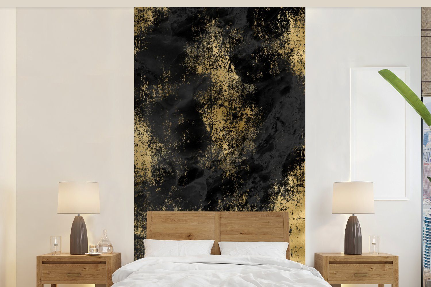 MuchoWow Fototapete Gold - Farbe Vliestapete Wohnzimmer Schlafzimmer für bedruckt, (2 Küche, - Schwarz, Matt, Fototapete - Abstrakt St)