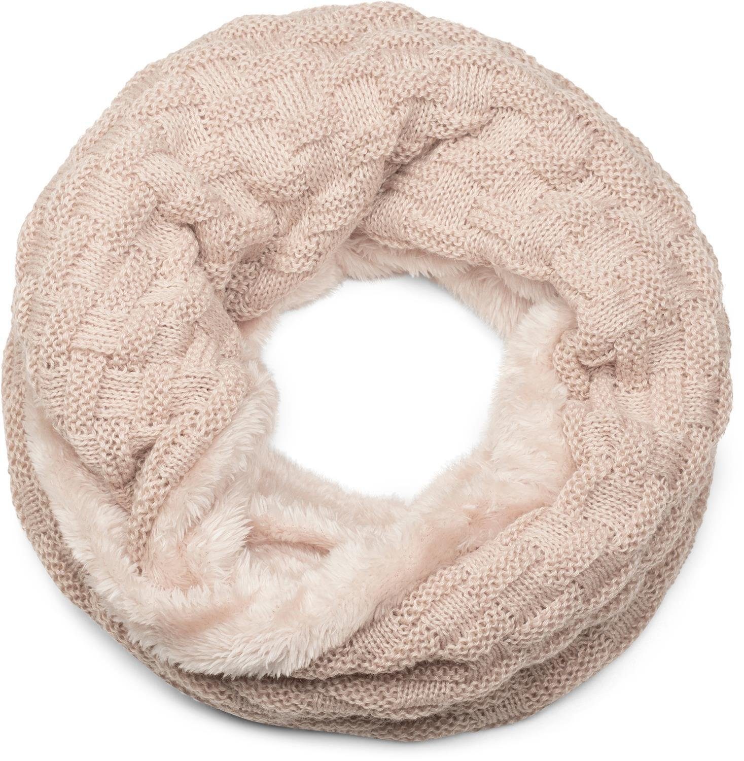 styleBREAKER Strickschal Feinstrick Loop mit Flecht Muster und Teddyfleece, günstig online kaufen