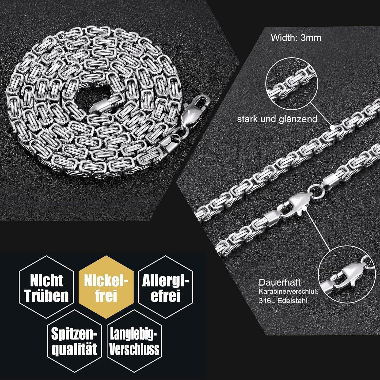 LuxusKollektion Königskette Kette Herren Byzantinisch Edelstahl 18K Silbrig-4mm 55.0 Zentimeter