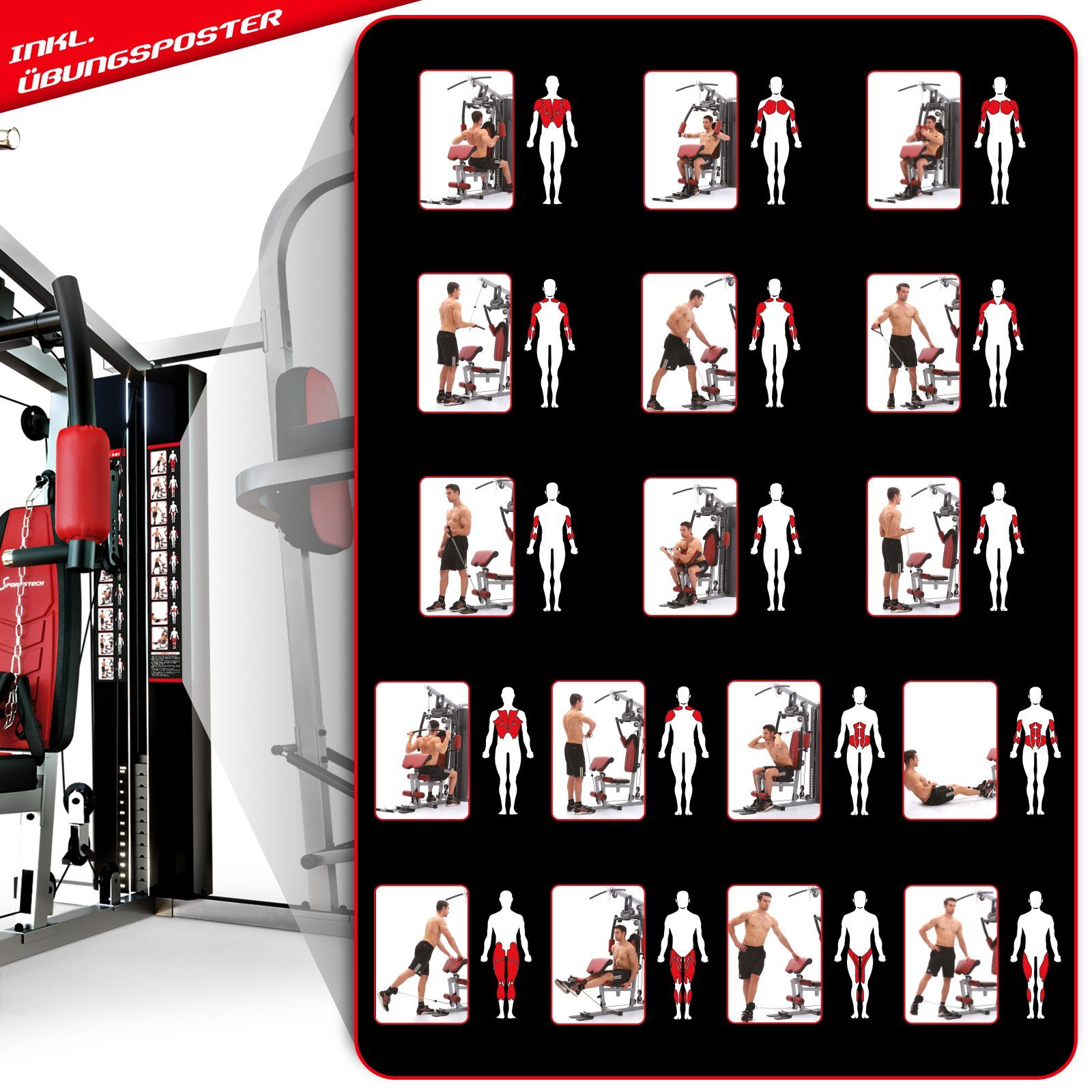 Sportstech Kraftstation HGX200, 45 Übungen, Dip Station, EVA-Polster