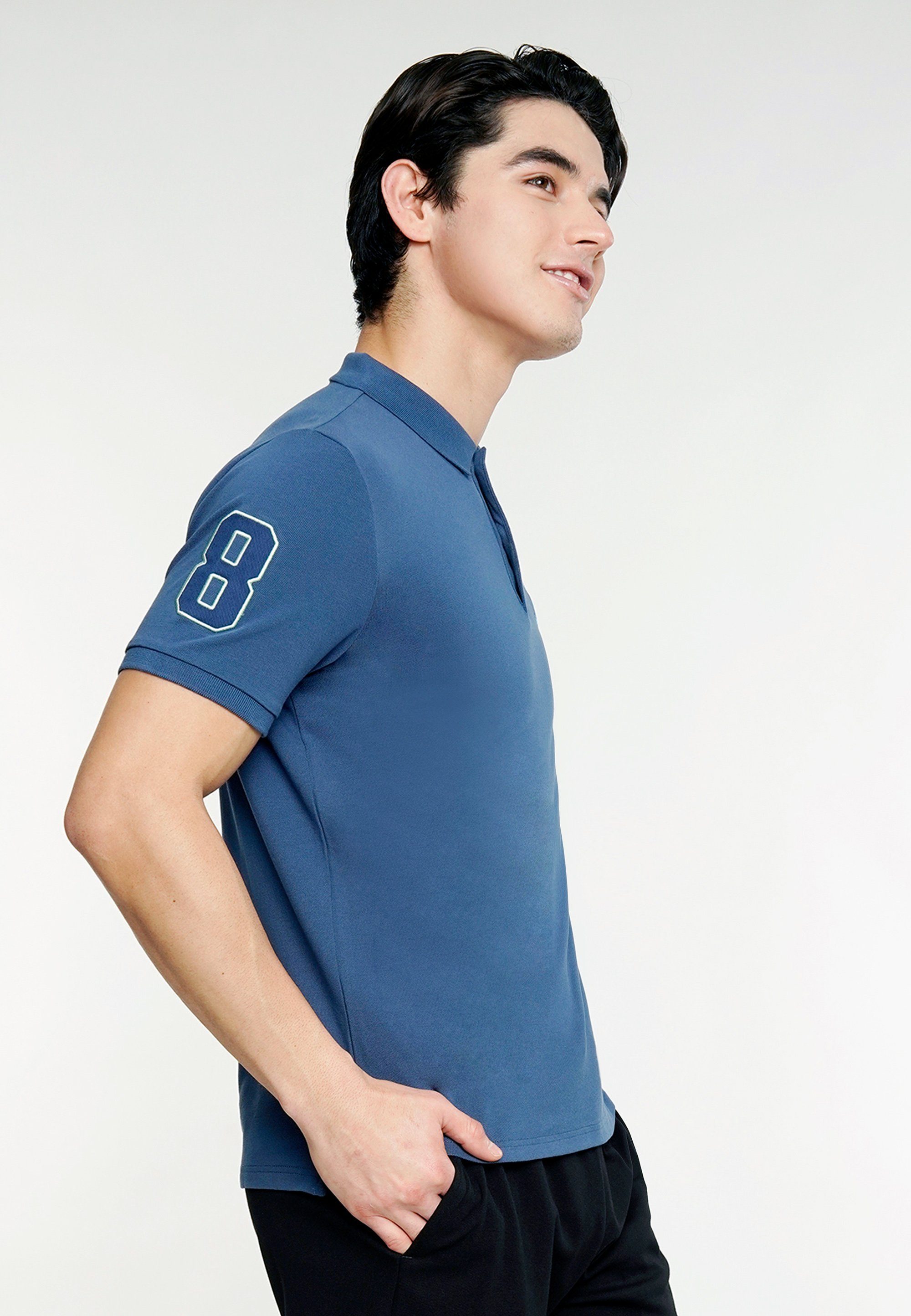 3D Poloshirt GIORDANO mit blau-grau Lion Stickerei toller