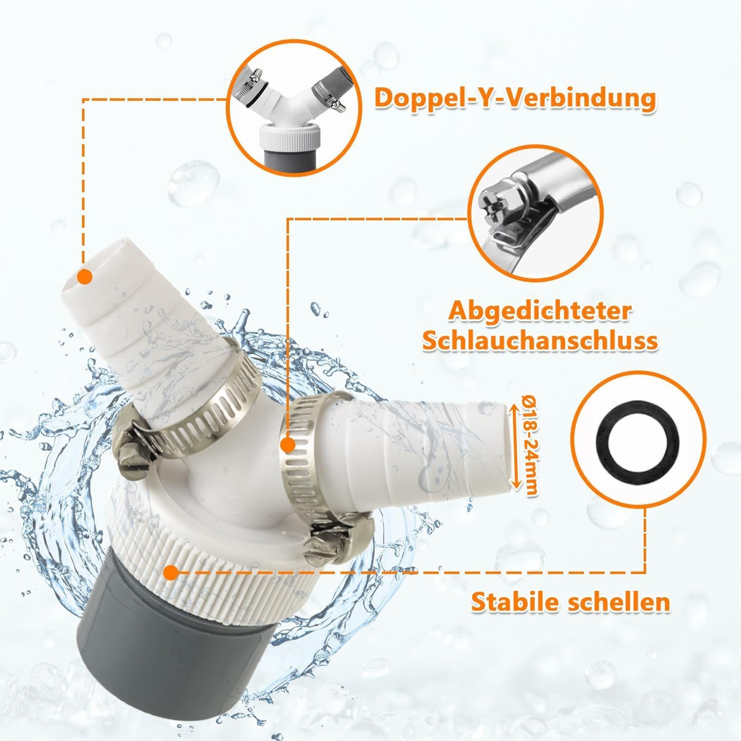 FELIXLEO Y-Stück Abfluss Y Adapter Doppelanschluss Waschmaschine Geschirrspüler, (5-tlg)