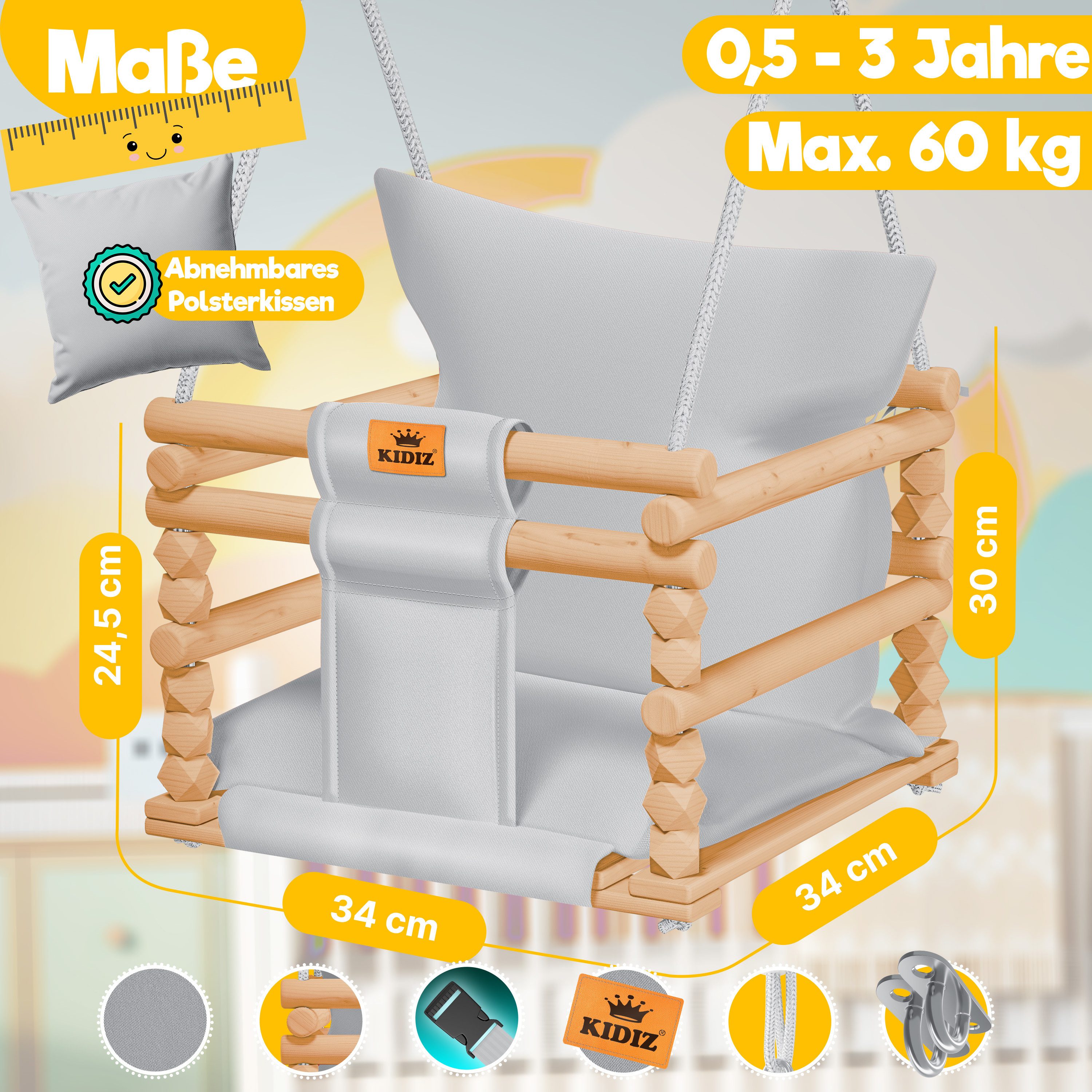 KIDIZ Babyschaukel, Kinderschaukel Schaukelsitz mit Polsterung