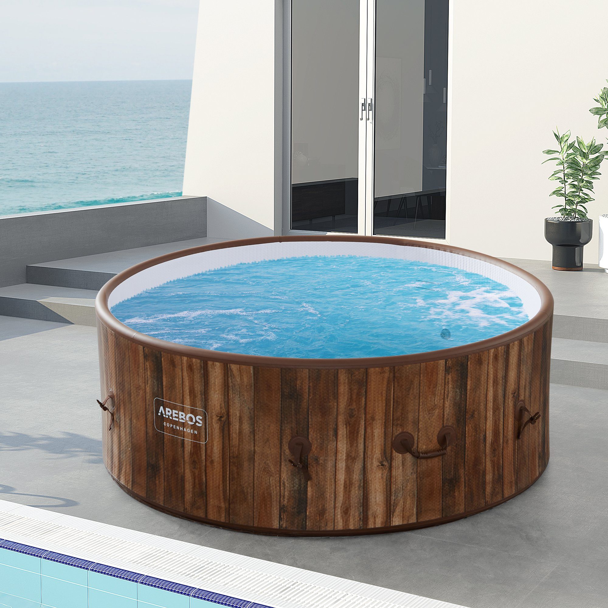 Arebos Whirlpool »Drop-Stitch "Bora Bora & Copenhagen"«, (Set, 10-tlg., Aufblassbar mit Zubehör), Durchmesser 180 cm Höhe 65 cm bis zu 7 Personen