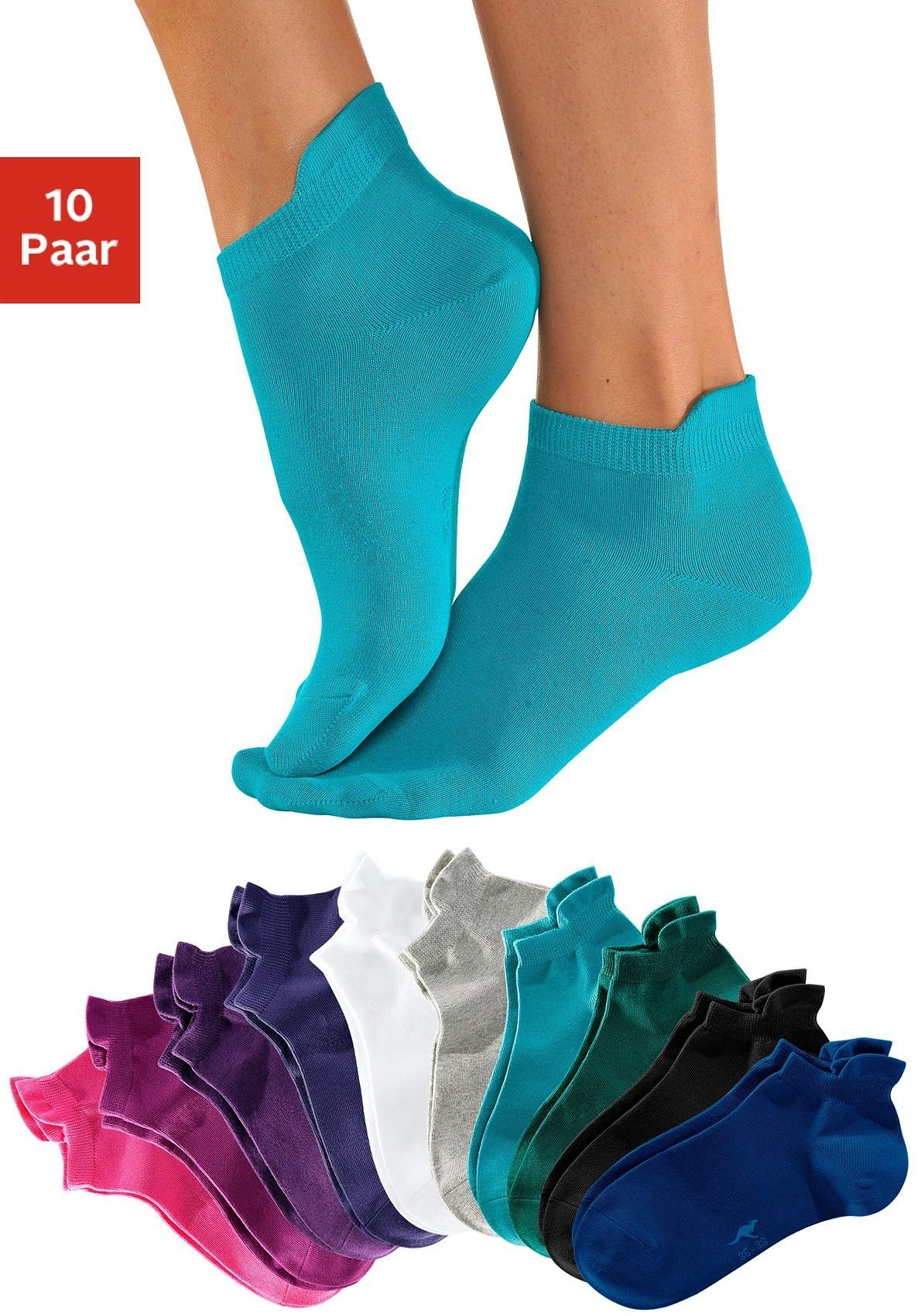 KangaROOS Sneakersocken (Set, 10-Paar) mit * lila Bündchen pflaume türkis - weiß - - - erhöhtem himbeere schwarz - pink petrol grau - - blau 