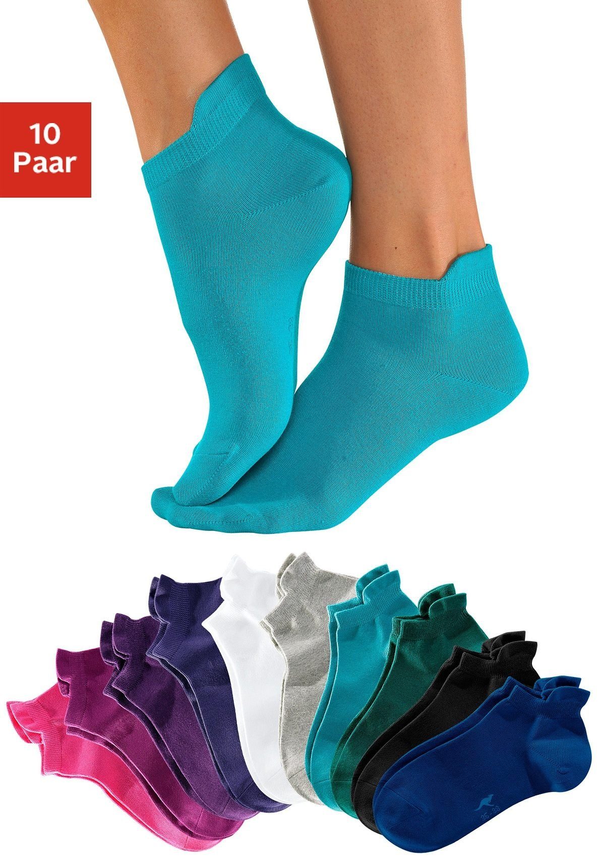 lila blau KangaROOS himbeere grau mit schwarz - 10-Paar) petrol erhöhtem Sneakersocken - - türkis - * Bündchen - - pink (Set, weiß - - pflaume