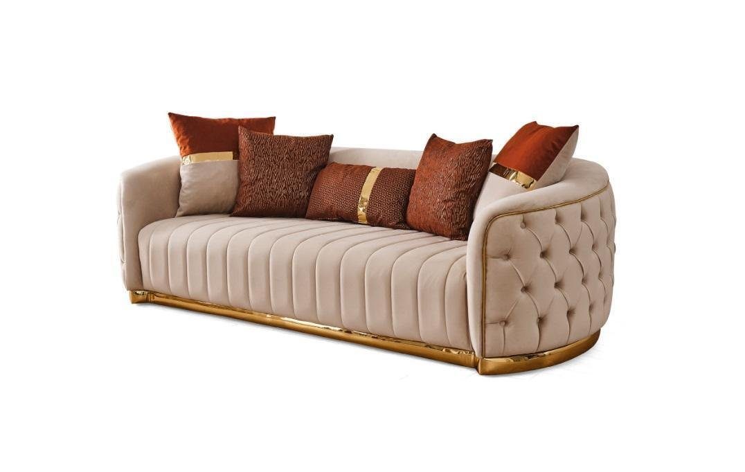JVmoebel 3-Sitzer Beige Textil Dreisitzer Moderne Designer Luxus Couch Chesterfield, 1 Teile, Made in Europa