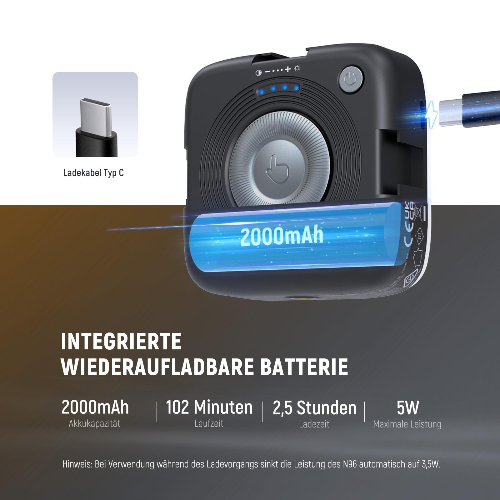 Neewer Videoleuchte N96 Magnetisches LED Videolicht 96 LEDs, 3000K-9000K, 2000mAh, zweifarbig Clip On Videoleuchte für Videoaufnahme Selfie Licht – Bild 4 von 5