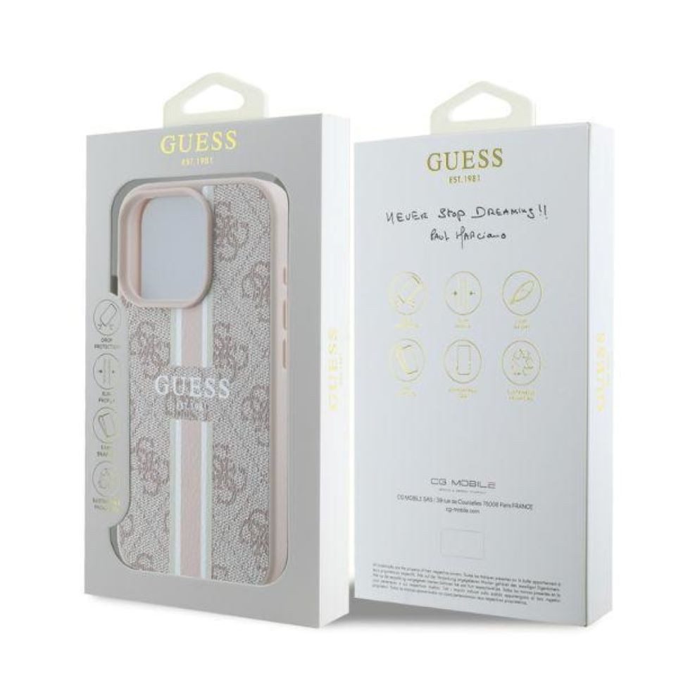 Guess Handyhülle iPhone 16 Pro Kunstleder rosa Logo MagSafe kompatibel 6,3 Zoll, Kantenschutz – Bild 4 von 4