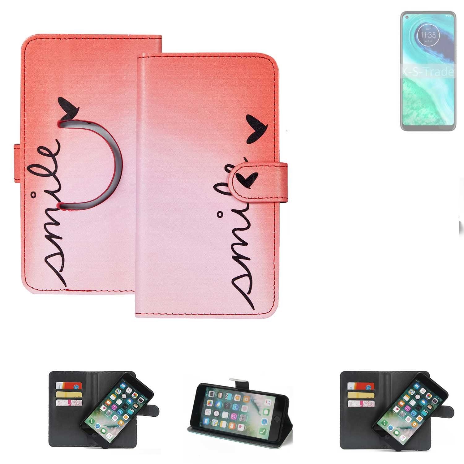 K-S-Trade Handyhülle für Motorola G8, Schutzhülle Handyhülle Hülle cover bookstyle Etui ''smile'' rot