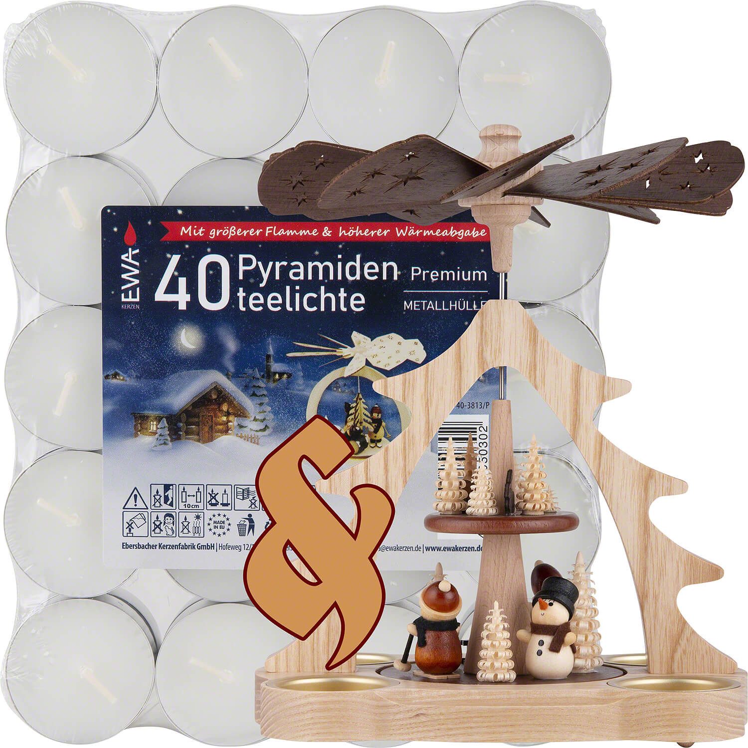 Erzgebirge-Palast Weihnachtspyramide Set 2-stöckige Pyramide Weihnachtsmann und Schneemann und eine Packung