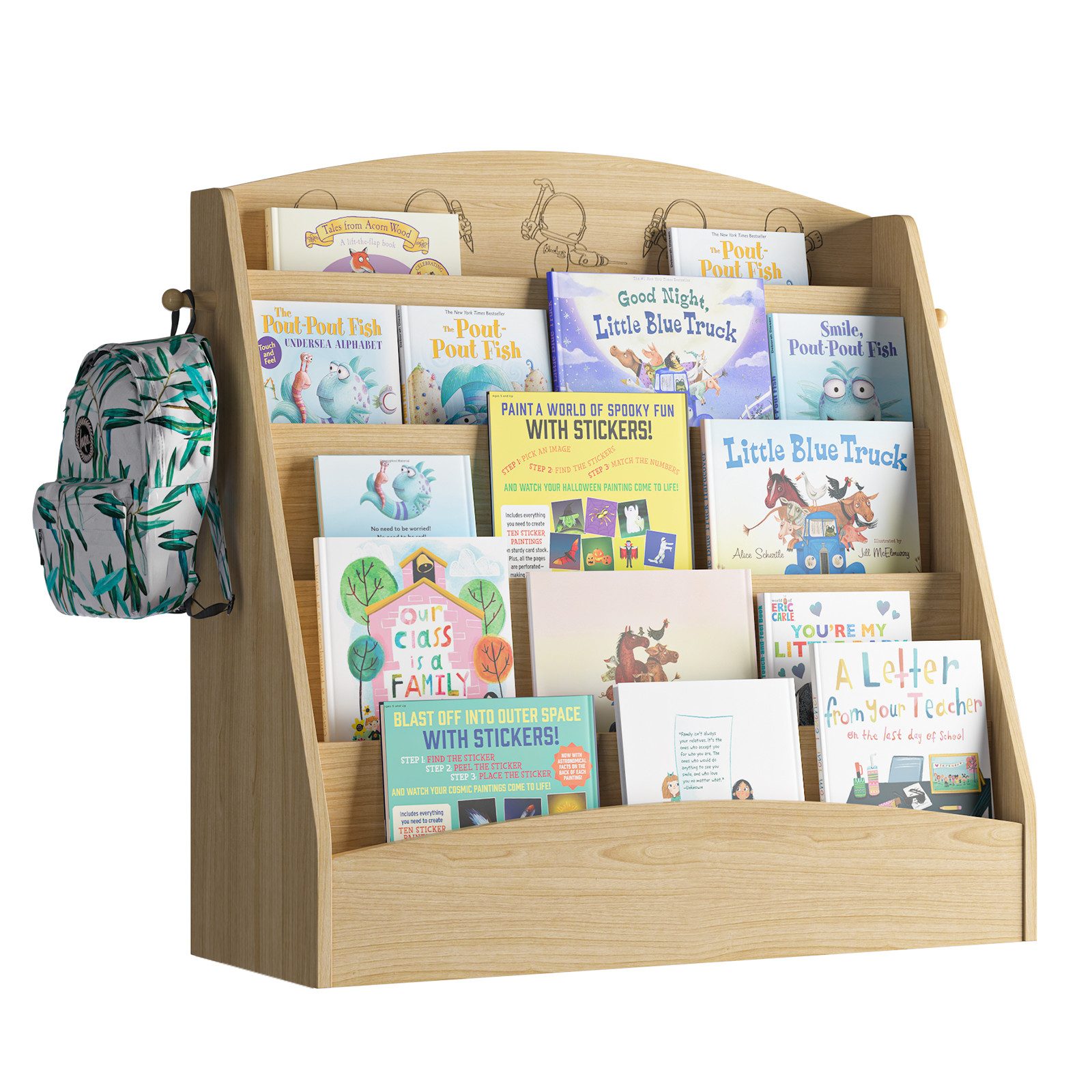 radelldar Bücherregal Kinderregal, mit 5 Ablagen & 2 Haken, Holz, 80x30x75c günstig online kaufen