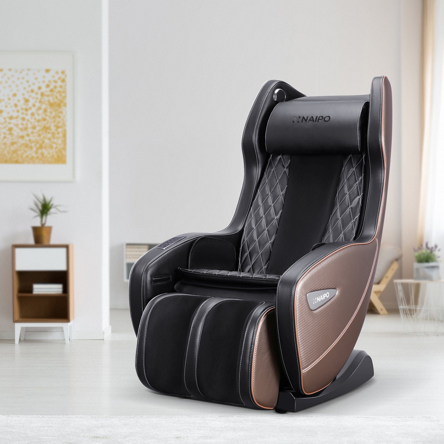 NAIPO Massagesessel, Massagestuhl Liegeposition, mit Braun-Schwarz Platzsparend Bluetooth