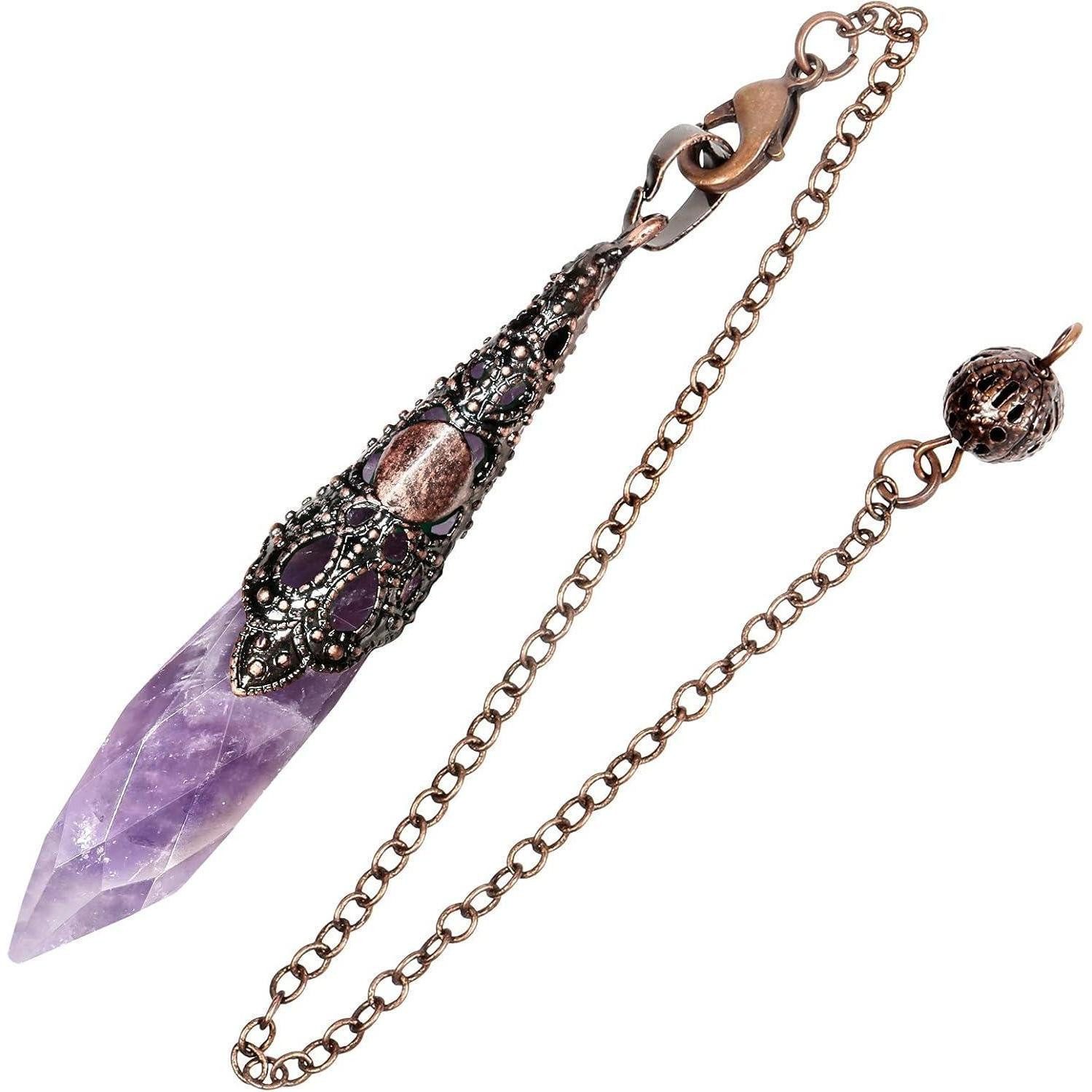 LuxusKollektion Kettenanhänger Pendel Amethyst Reiki Schmuckstein Halskette Damen Violett amethyst