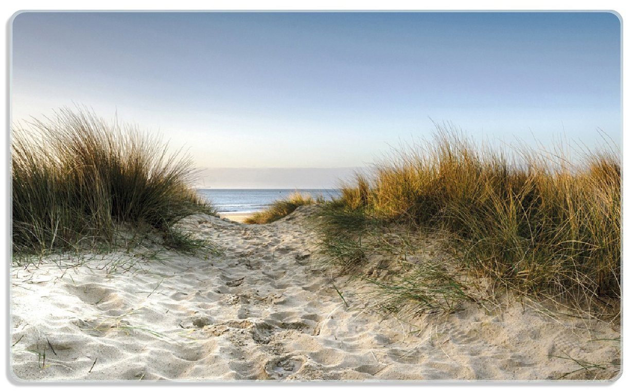 Wallario Frühstücksbrett Weg durch die Dünen zum Strand am Meer, ESG-Sicherheitsglas, (inkl. rutschfester Gummifüße 4mm, 1-St), 14x23cm